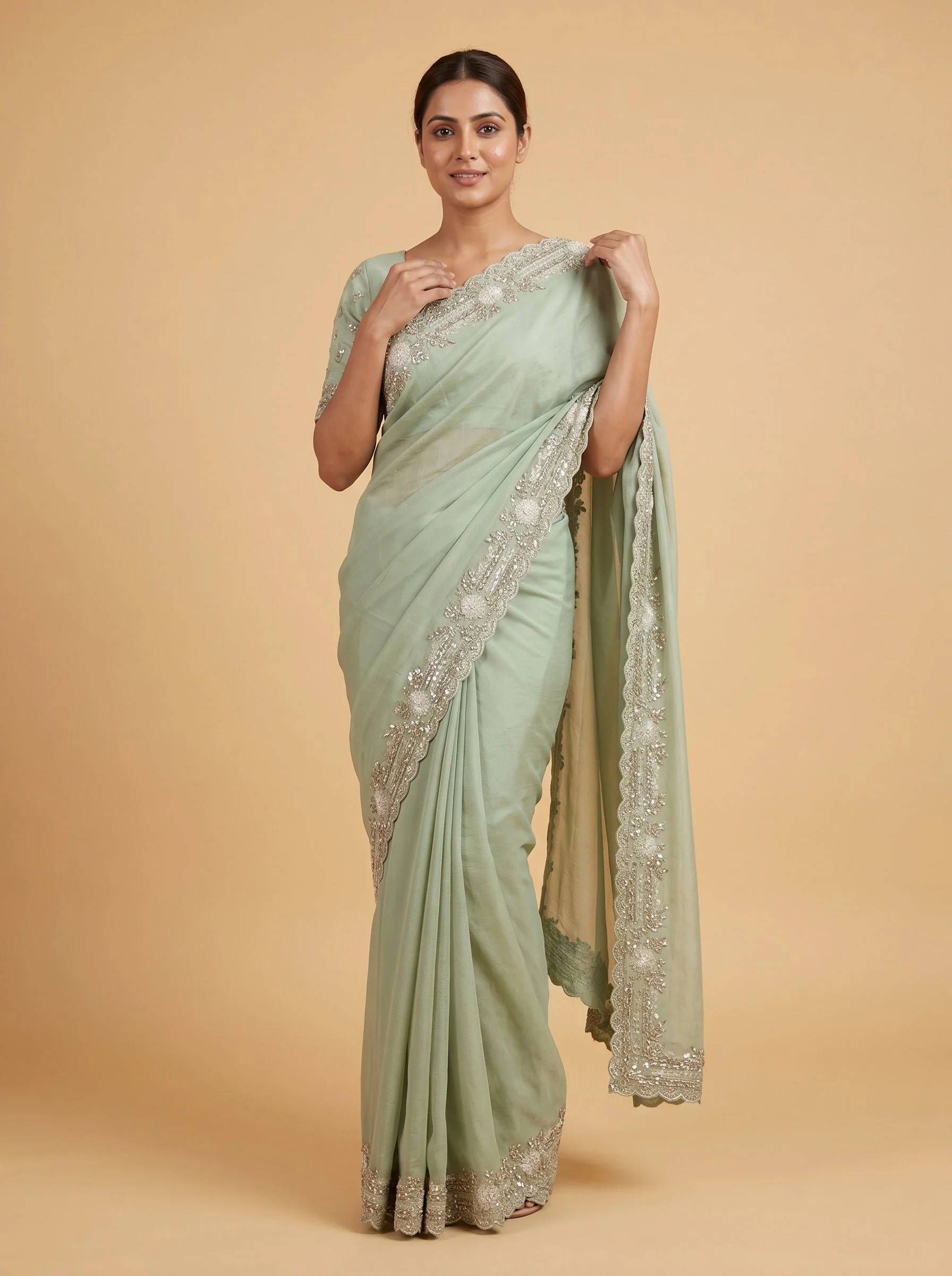 Green Traditional Embroidered Saree