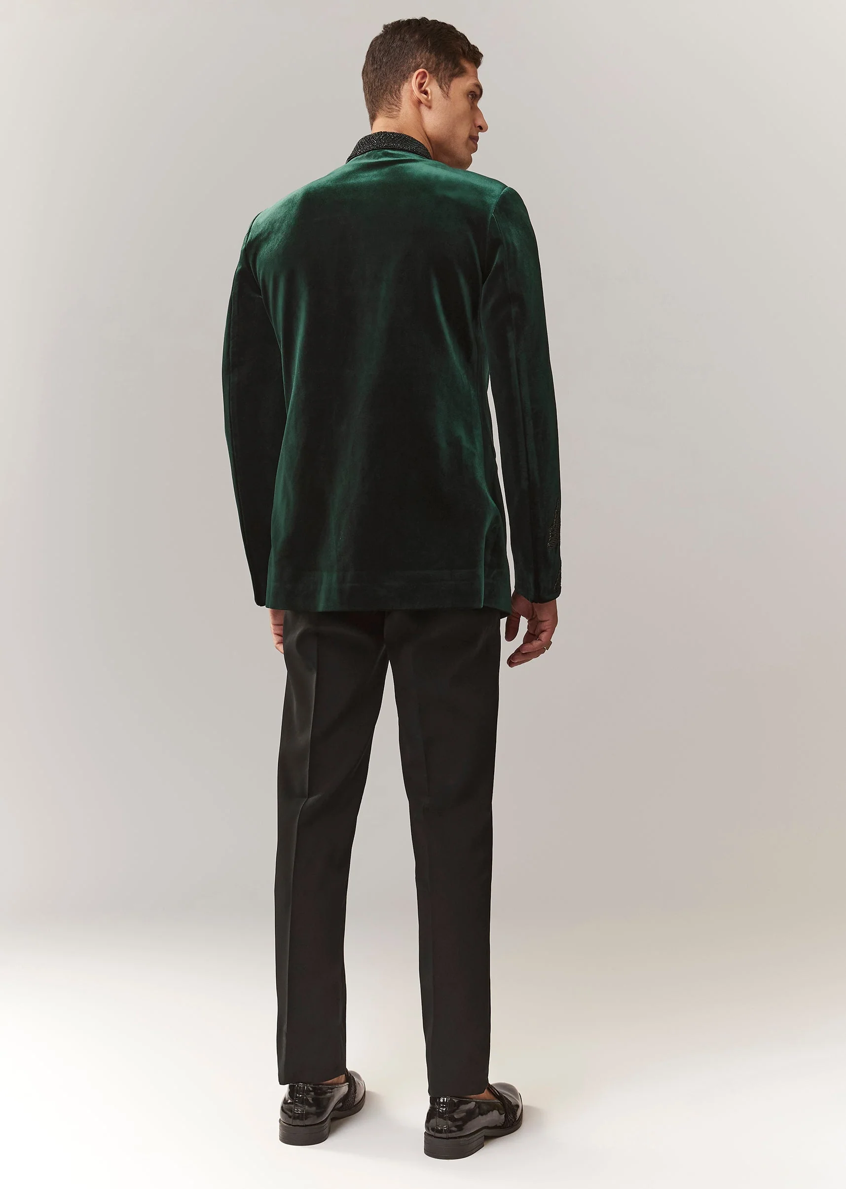 Green Velvet Jodhpuri With Cutdana Work - Image 5