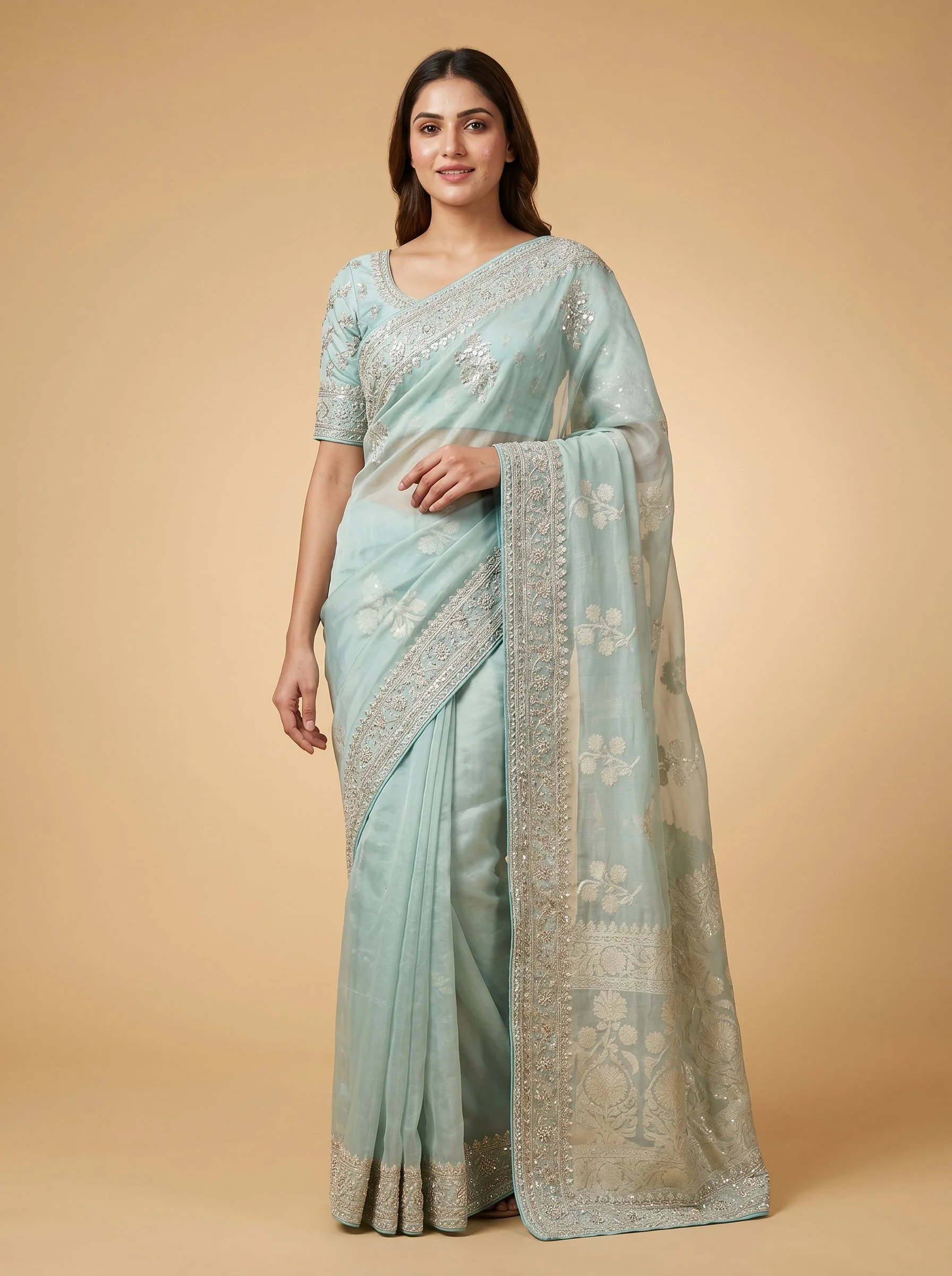 Green Verdant Detailing Embroidered Saree