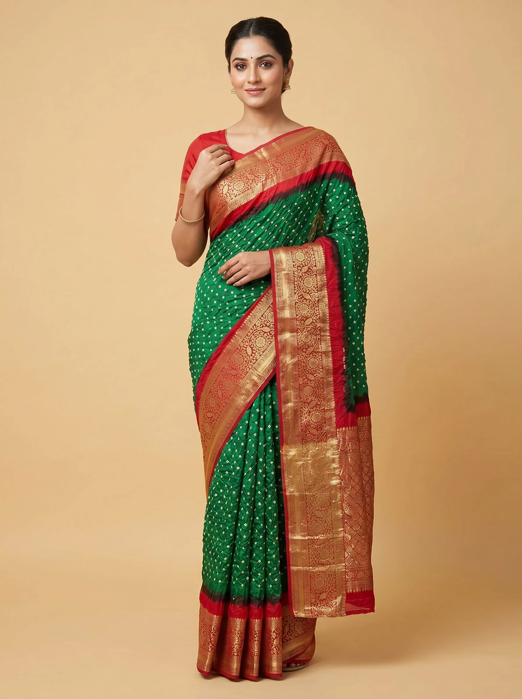 Green Vibrant Bandhani Saree