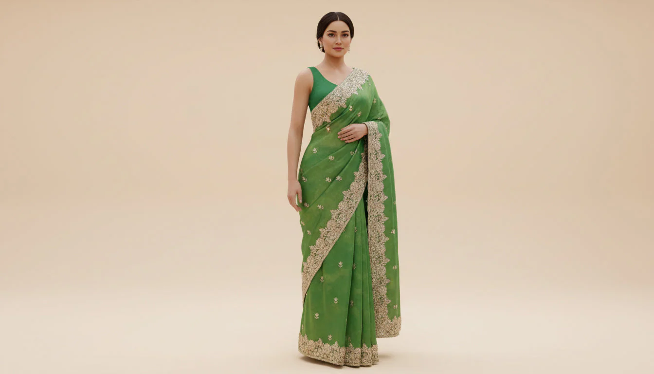 Green Vibrant Embroidered Saree