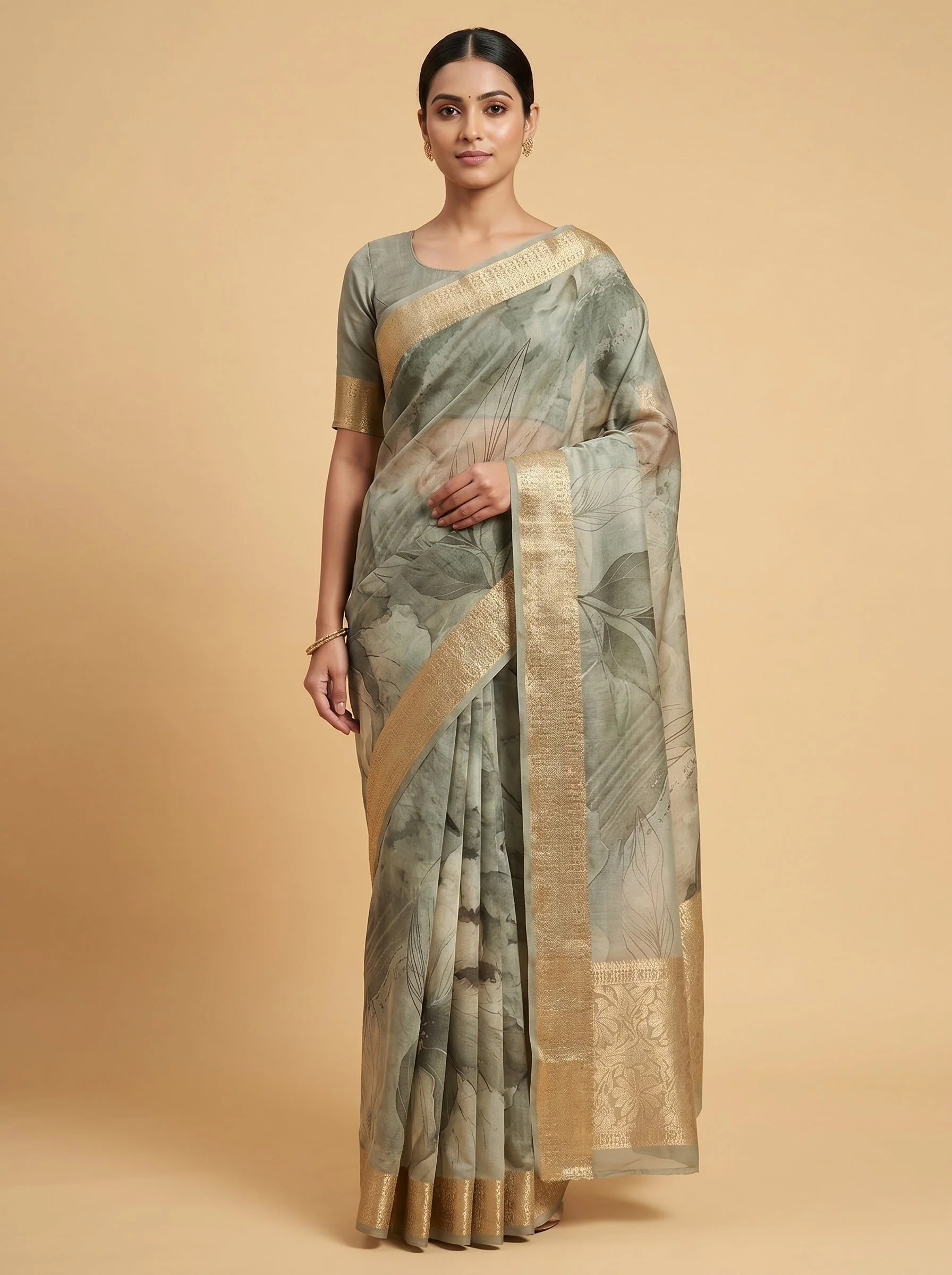 Grey Ash Texture Handloom Saree