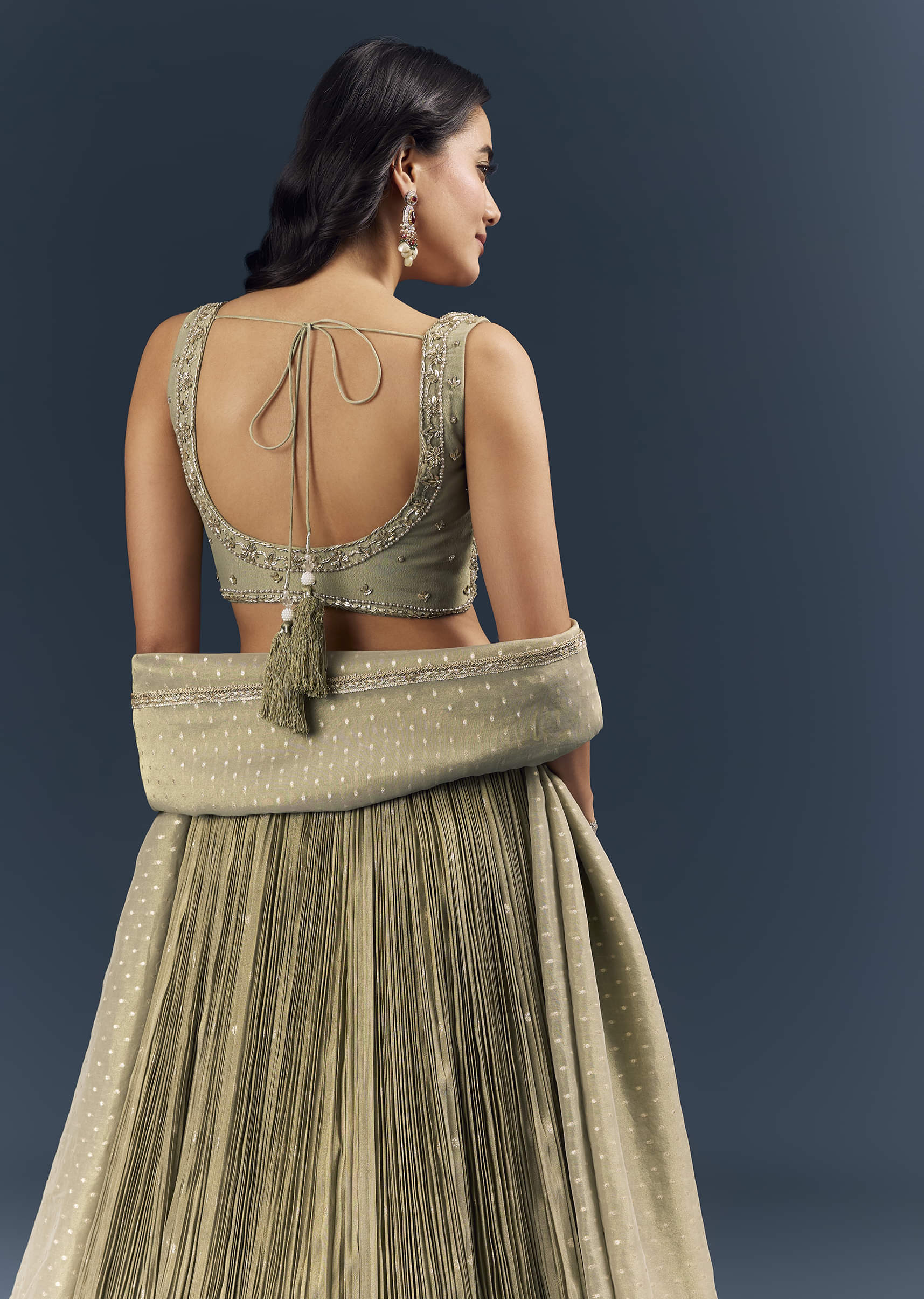 Grey Banarasi Silk Bridesmaid Lehenga With Intricate Hand Embroidery - Image 6