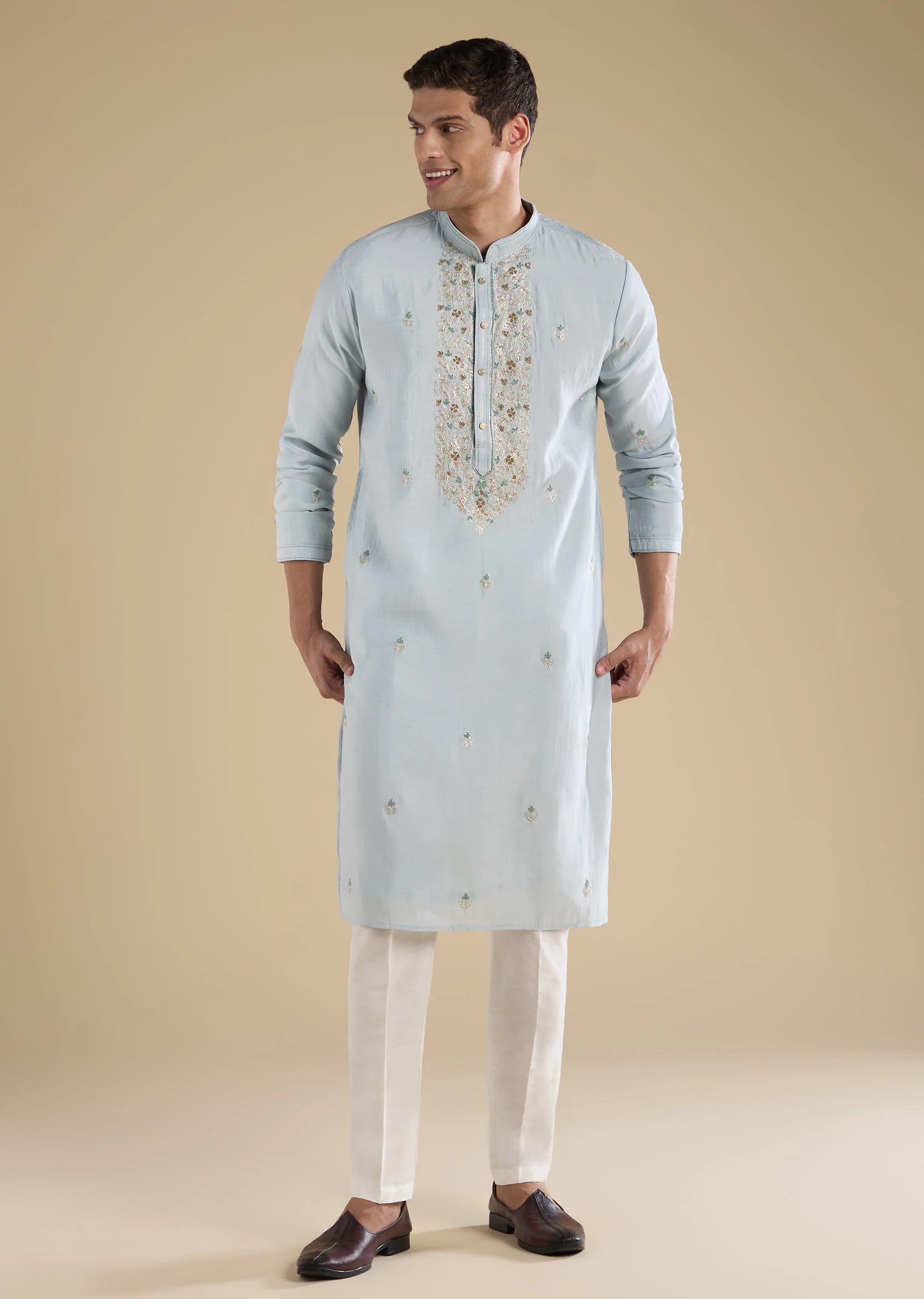 Grey Embellished Kurta Sets And Pants
