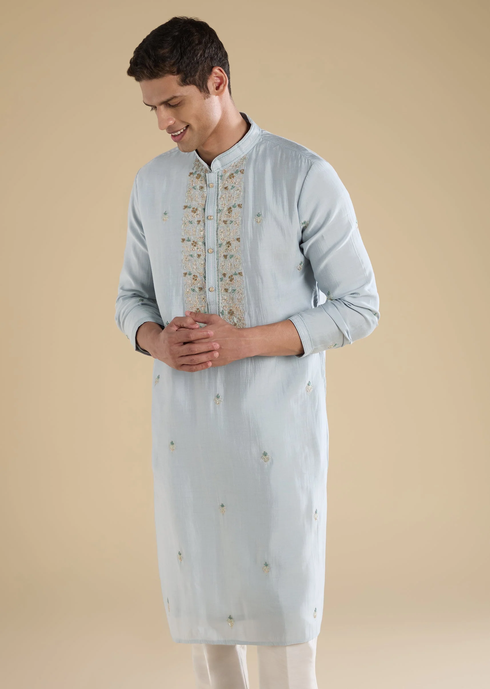 Grey Embellished Kurta Sets And Pants - Image 4