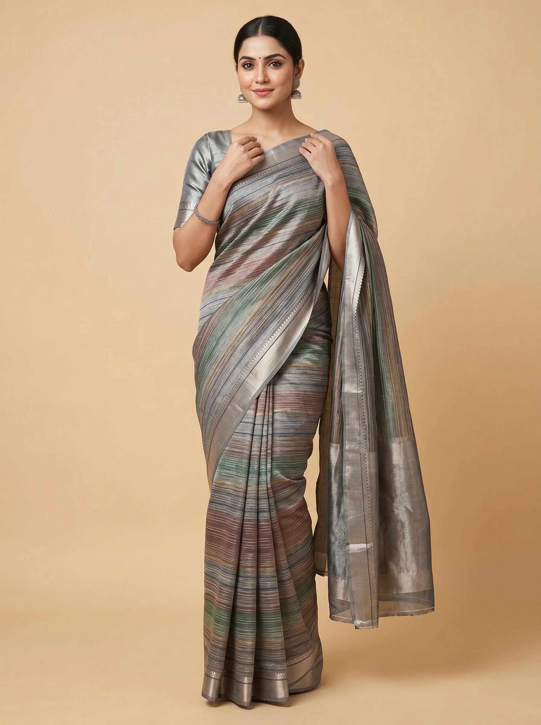 Grey Embroidered Saree with Contemporary Motifs