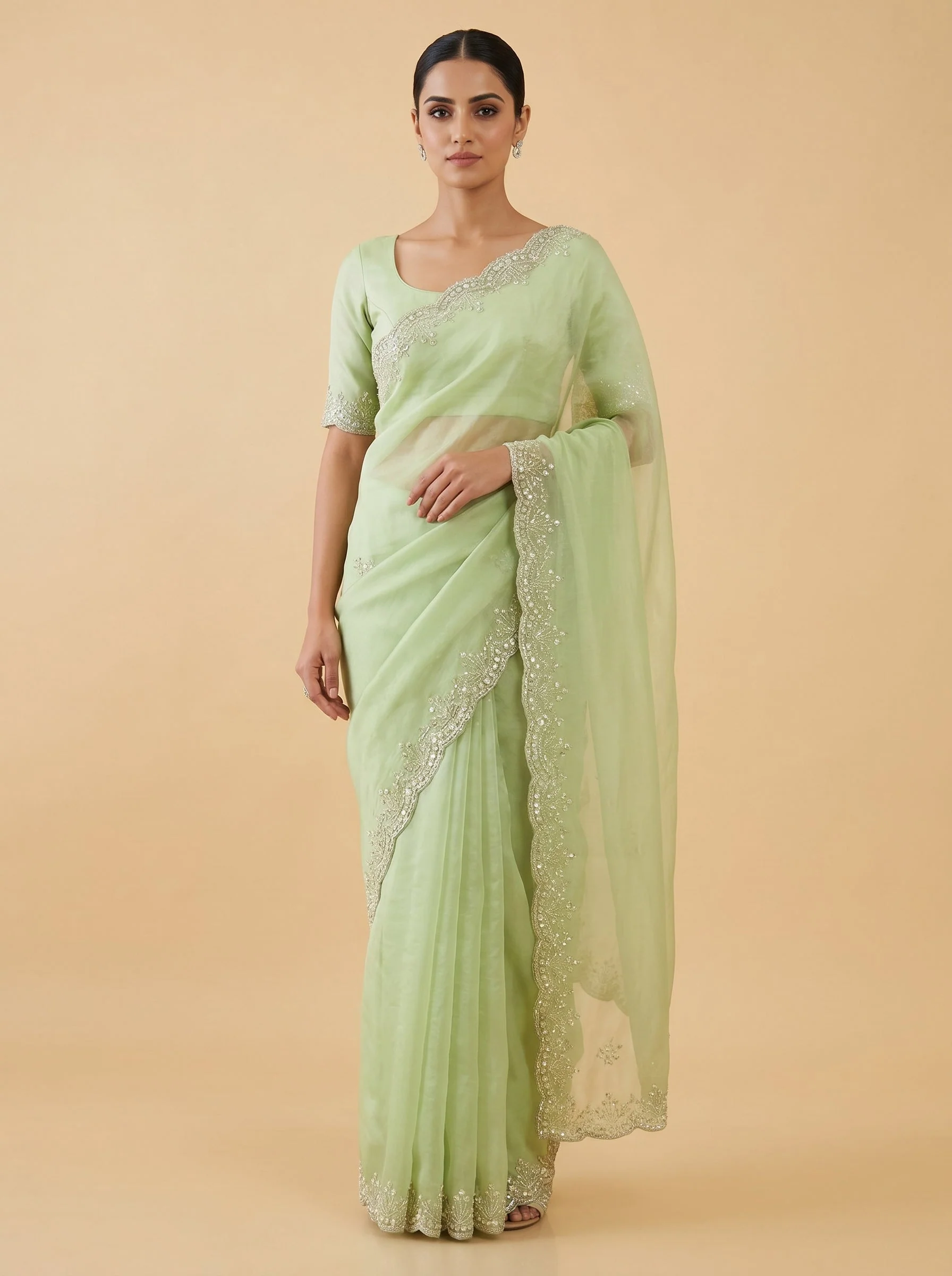 Grey Embroidered Saree with Sleek Details