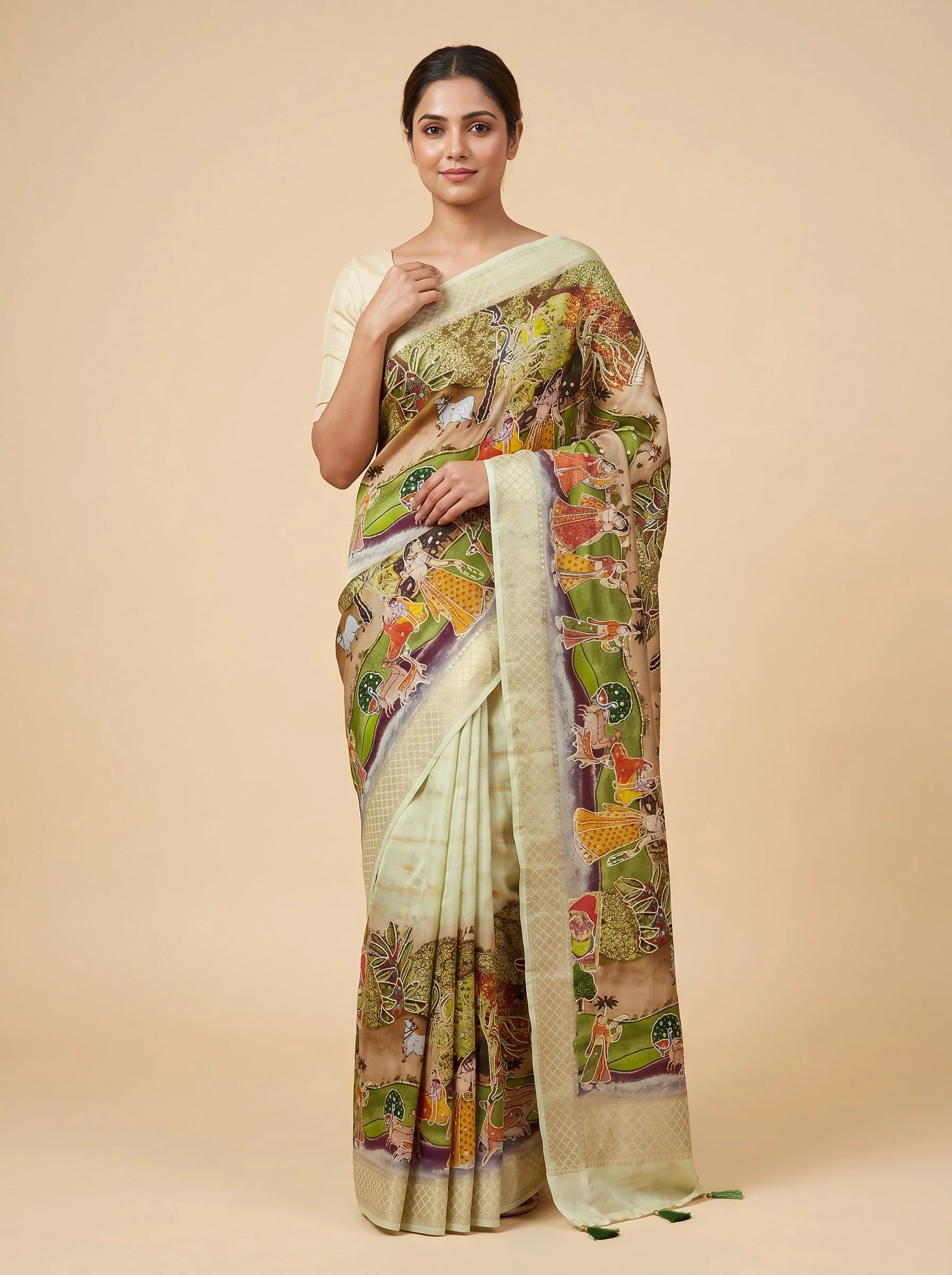 Grey embroidered saree with subtle design