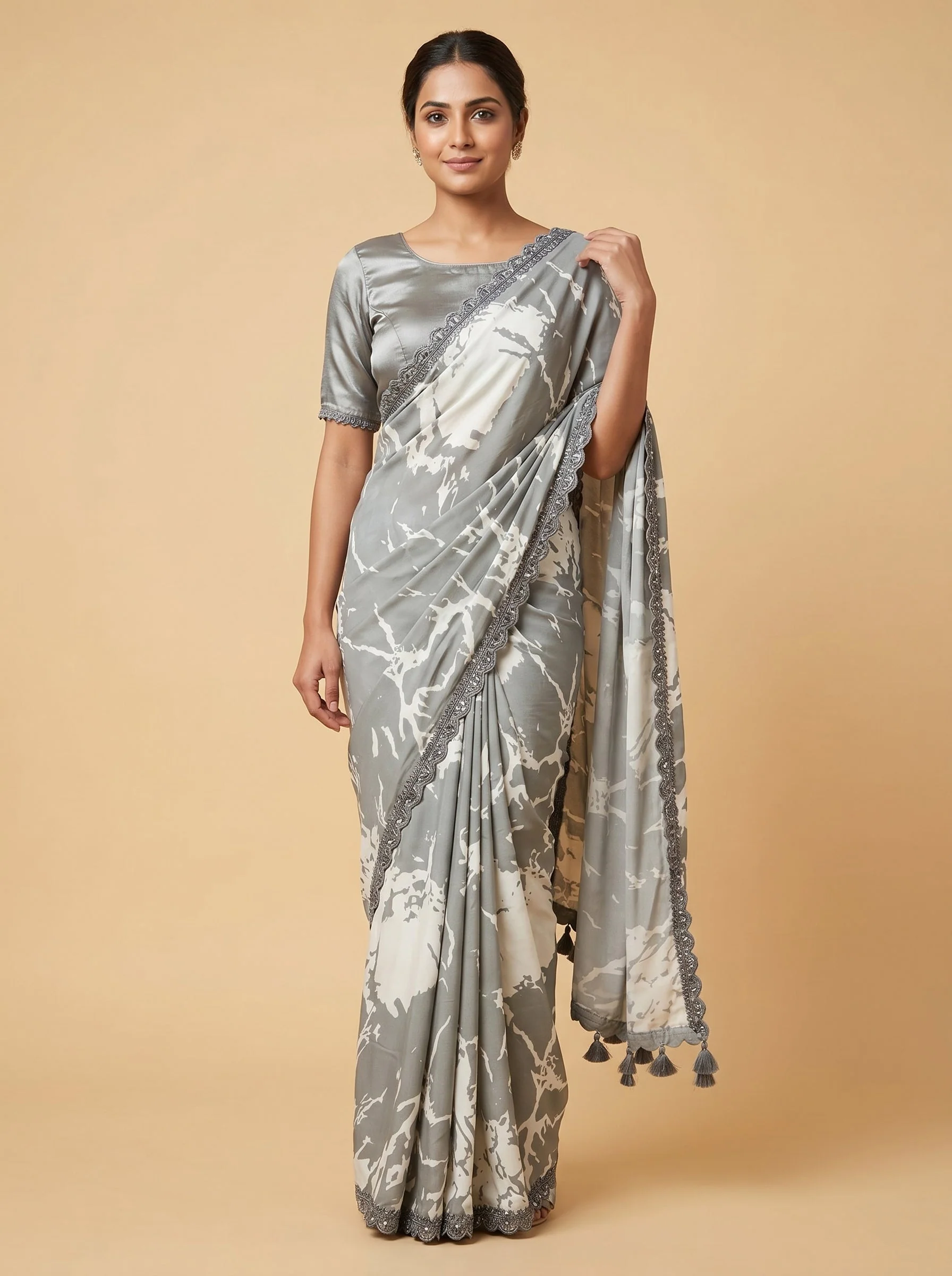 Grey embroidered saree with subtle work