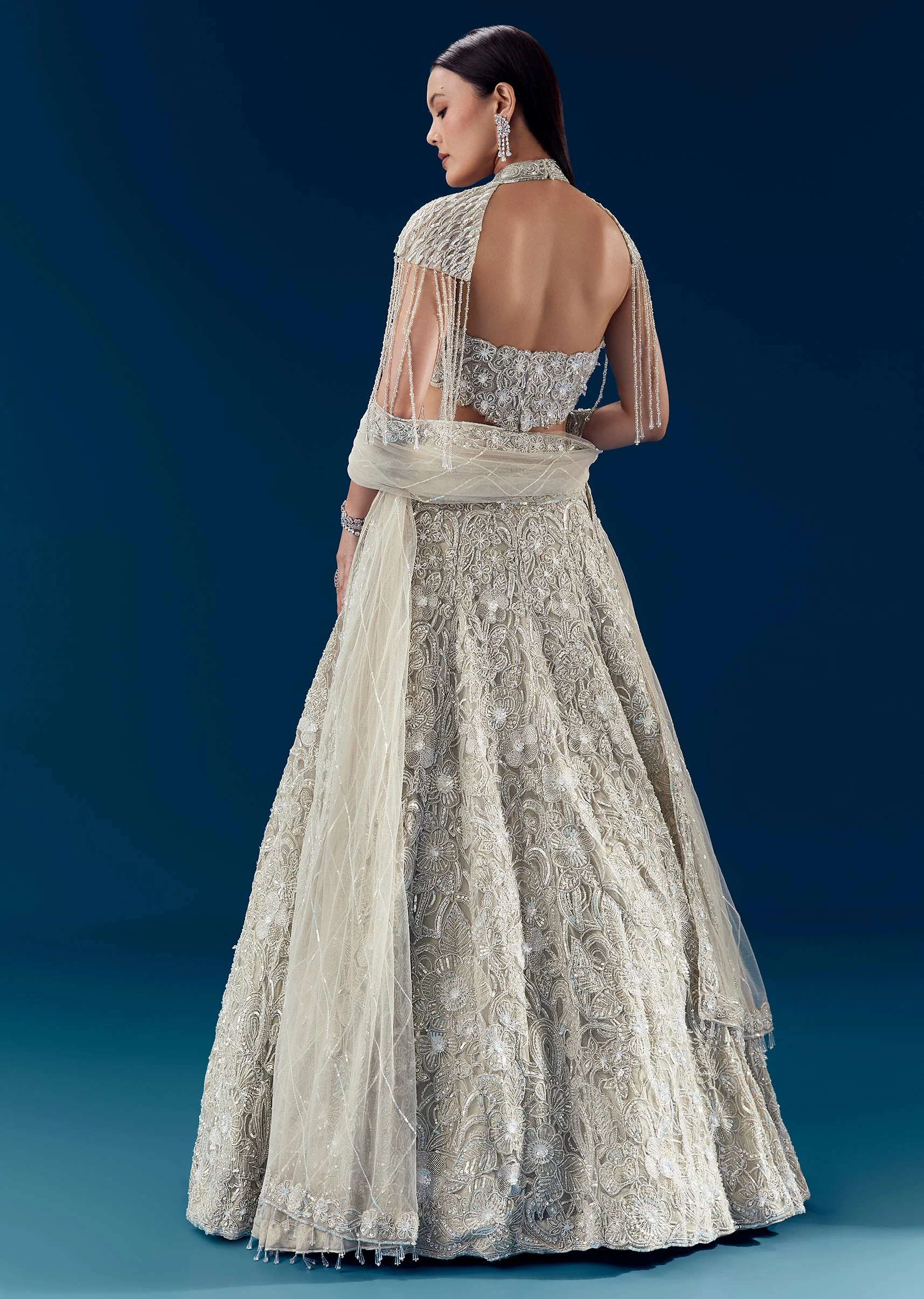 Grey Heavy Embroidered Bridal Lehenga Set - Image 2