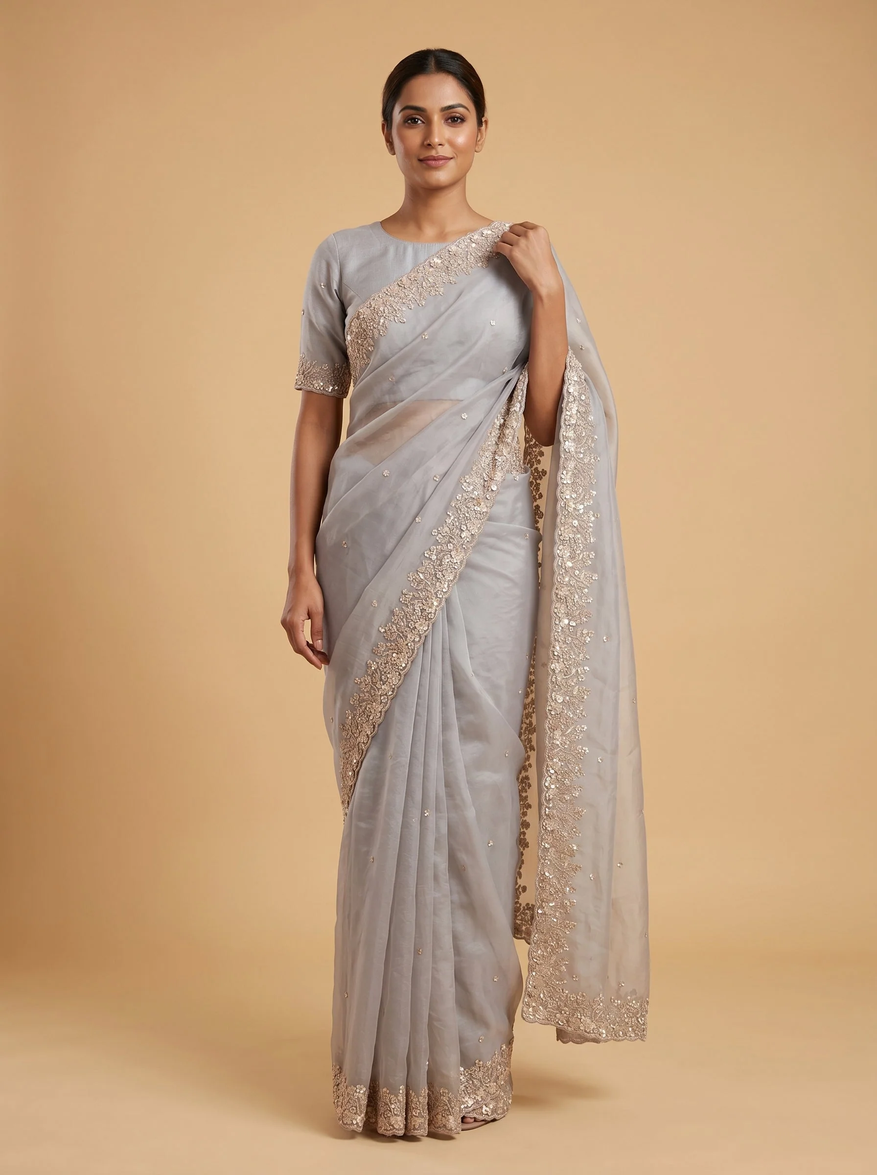Grey Mist Glow Saree