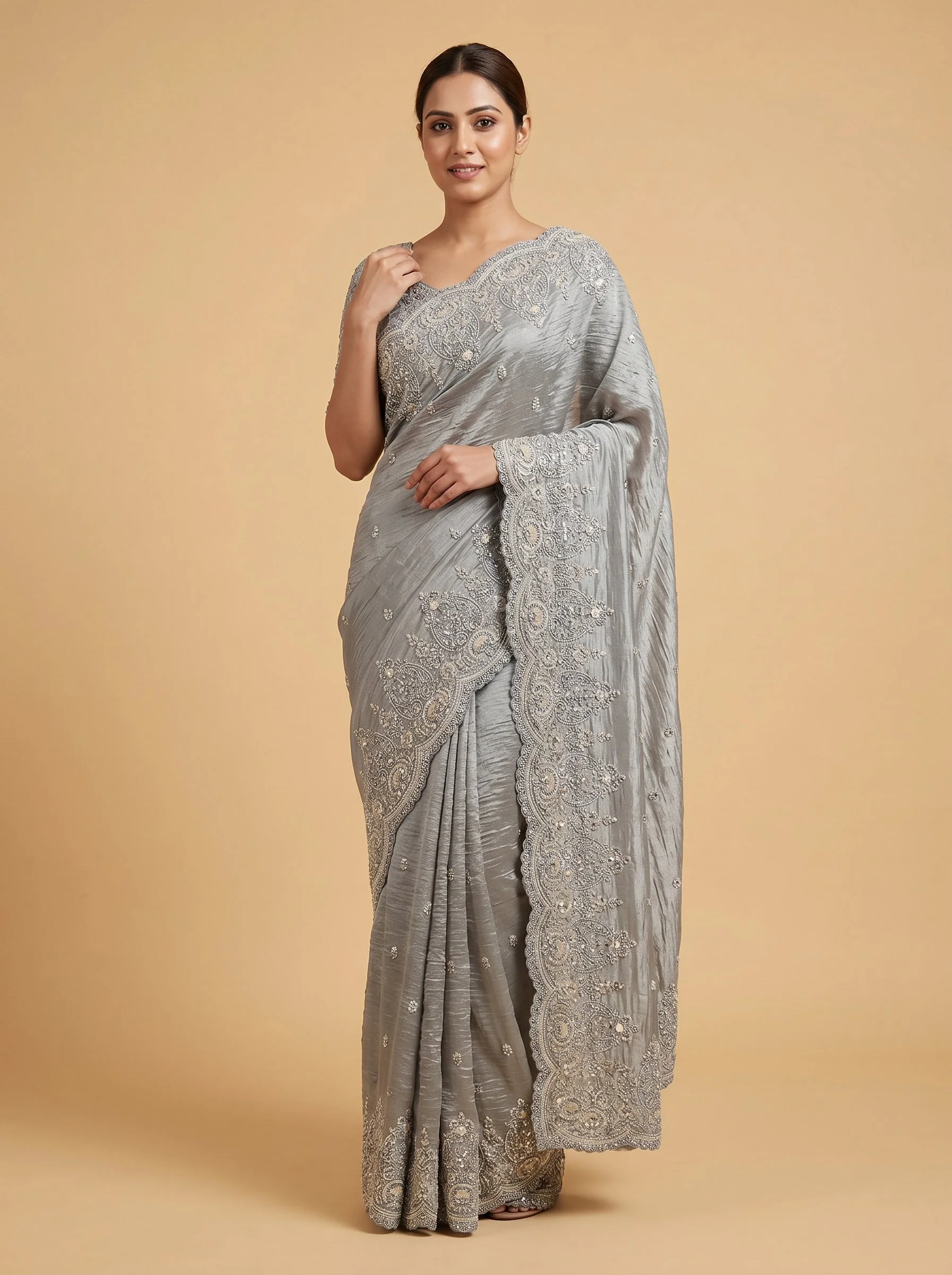 Grey Modern Finish Saree