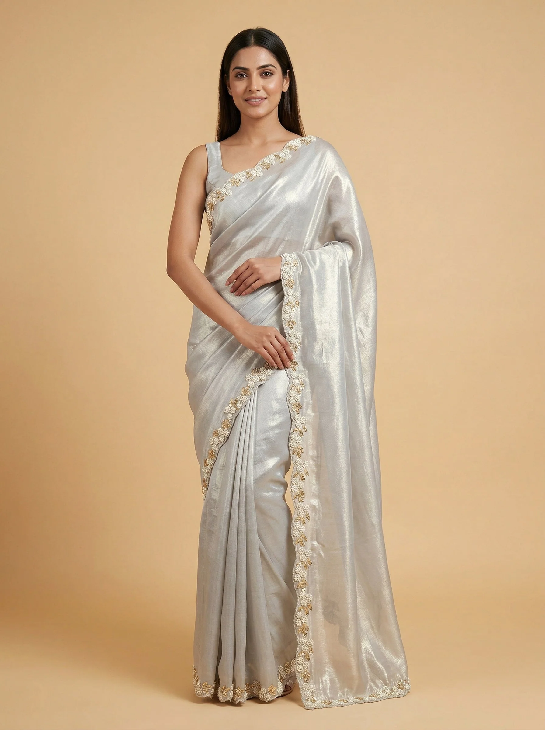 Grey Modernist Embroidered Saree