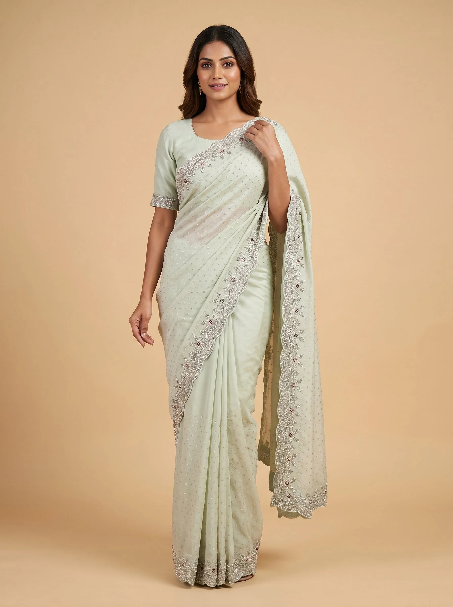 Grey Muted Detail Embroidered Saree