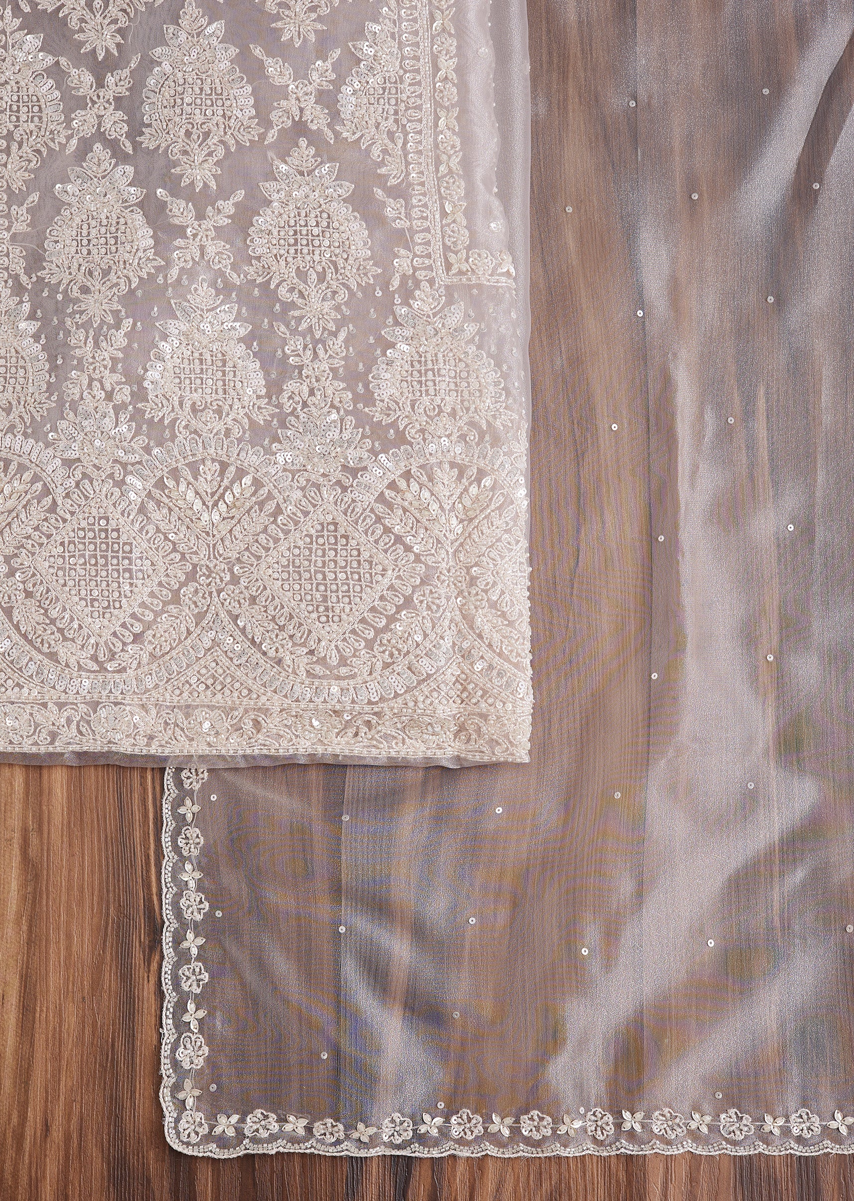Grey Organza Embroidered Dress Material Suit - Image 3