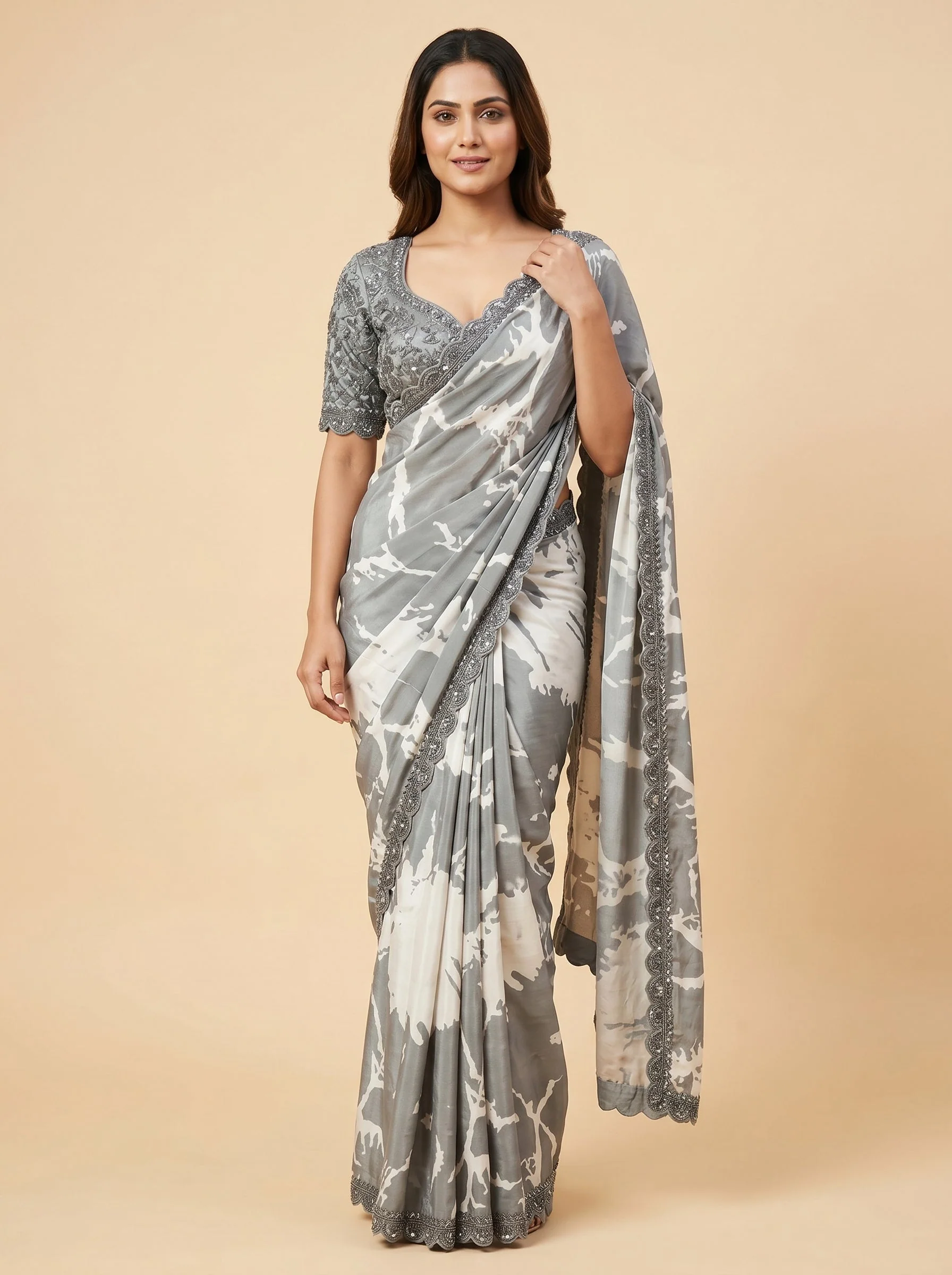 Grey Silent Grace Embroidered Saree