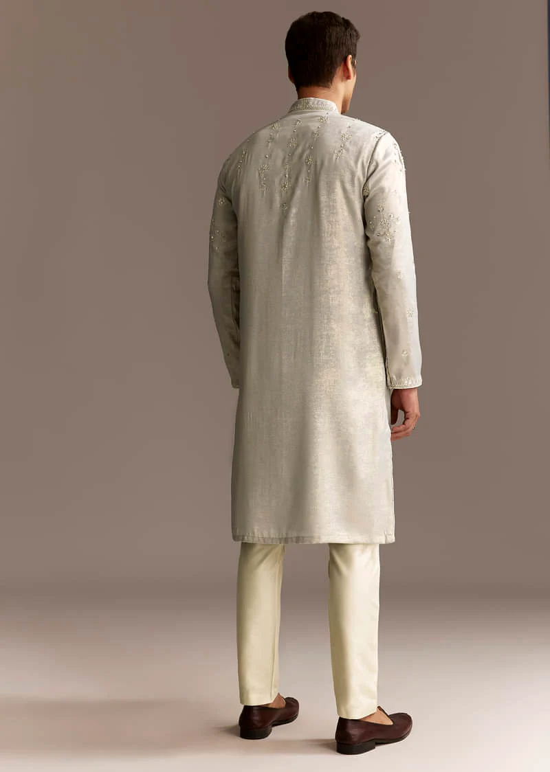 Grey Silk Kurta Set - Image 3