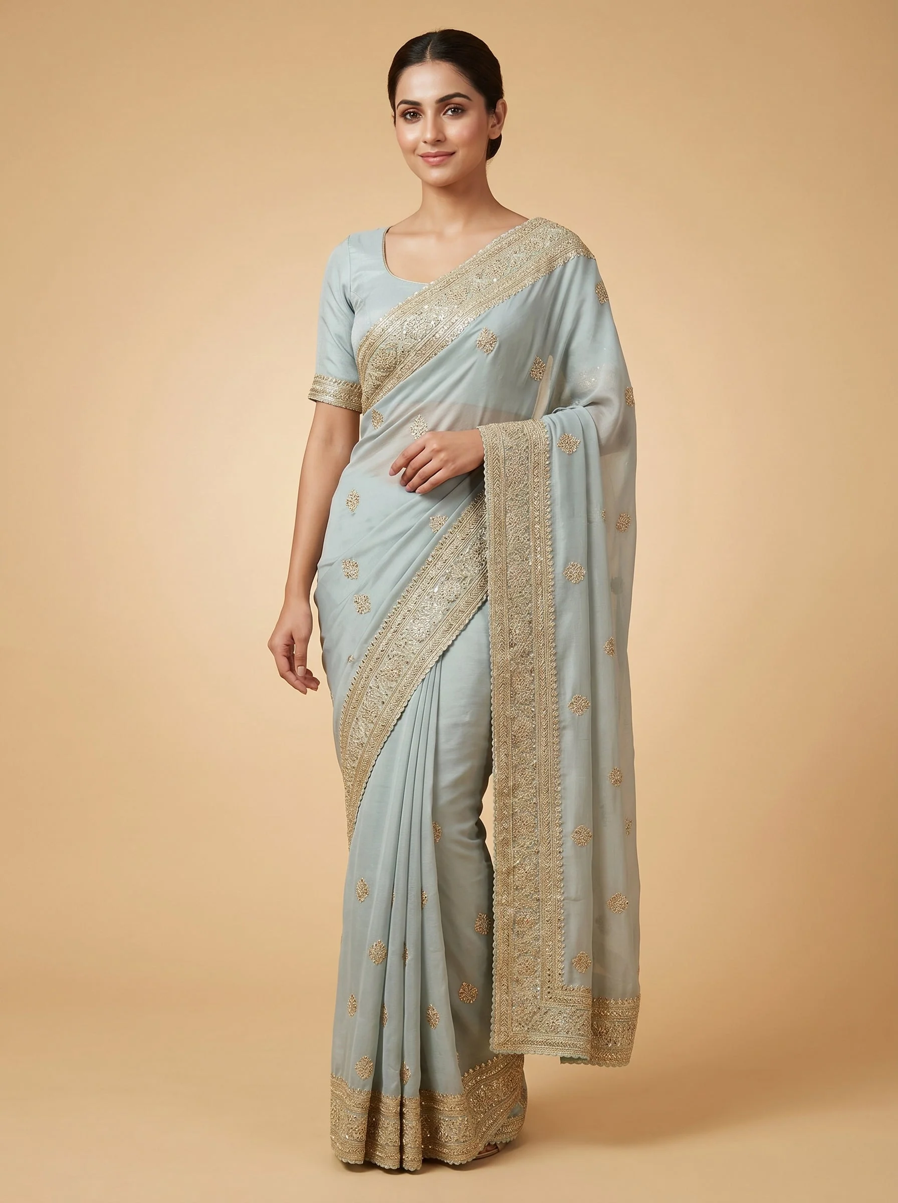 Grey Sleek Sheen Embroidered Saree
