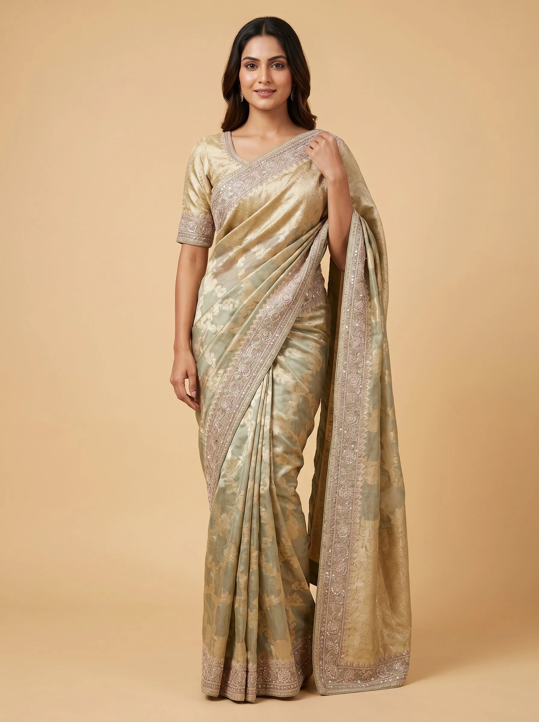 Grey Smooth Embroidered Saree