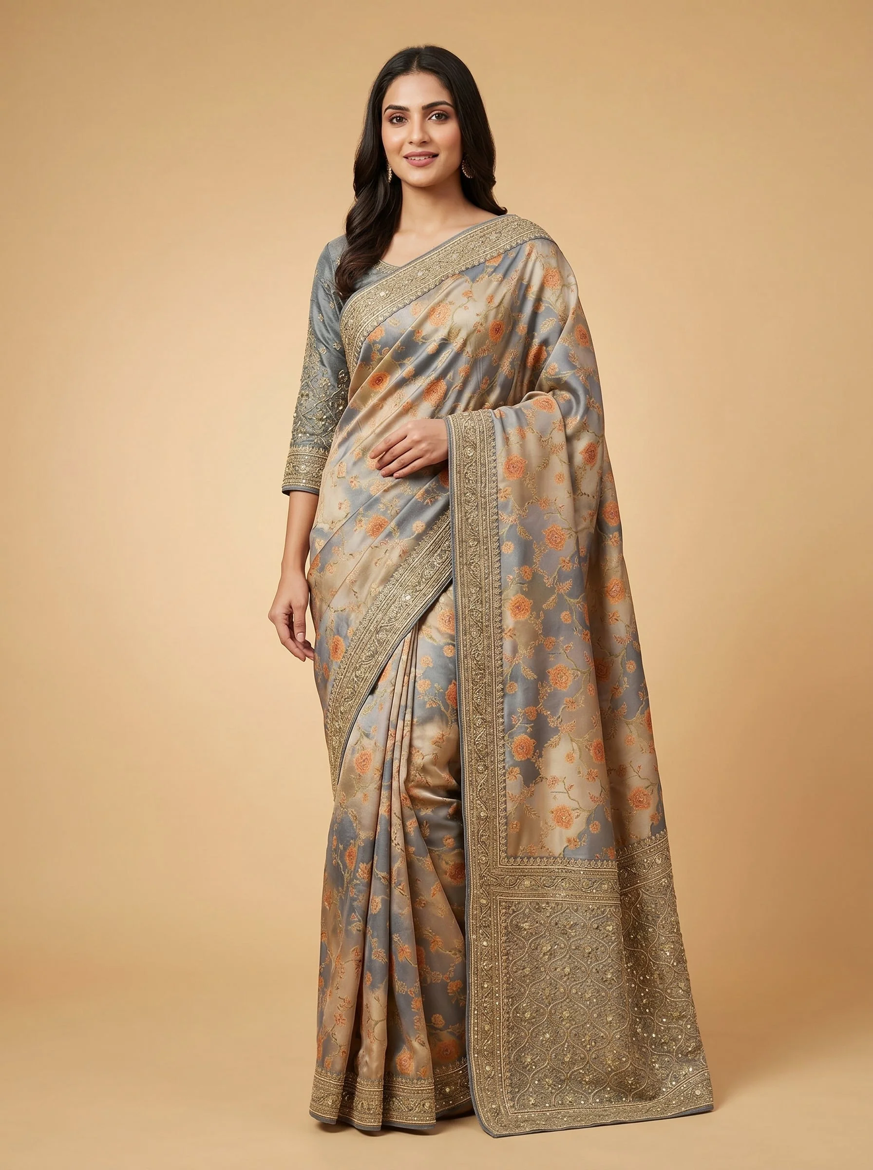 Grey Soft Edge Embroidered Saree