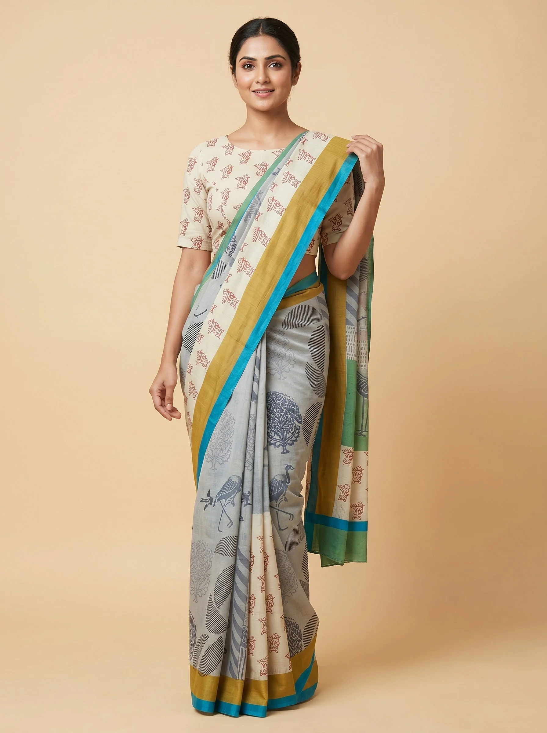 Grey Steel Drape Handloom Saree