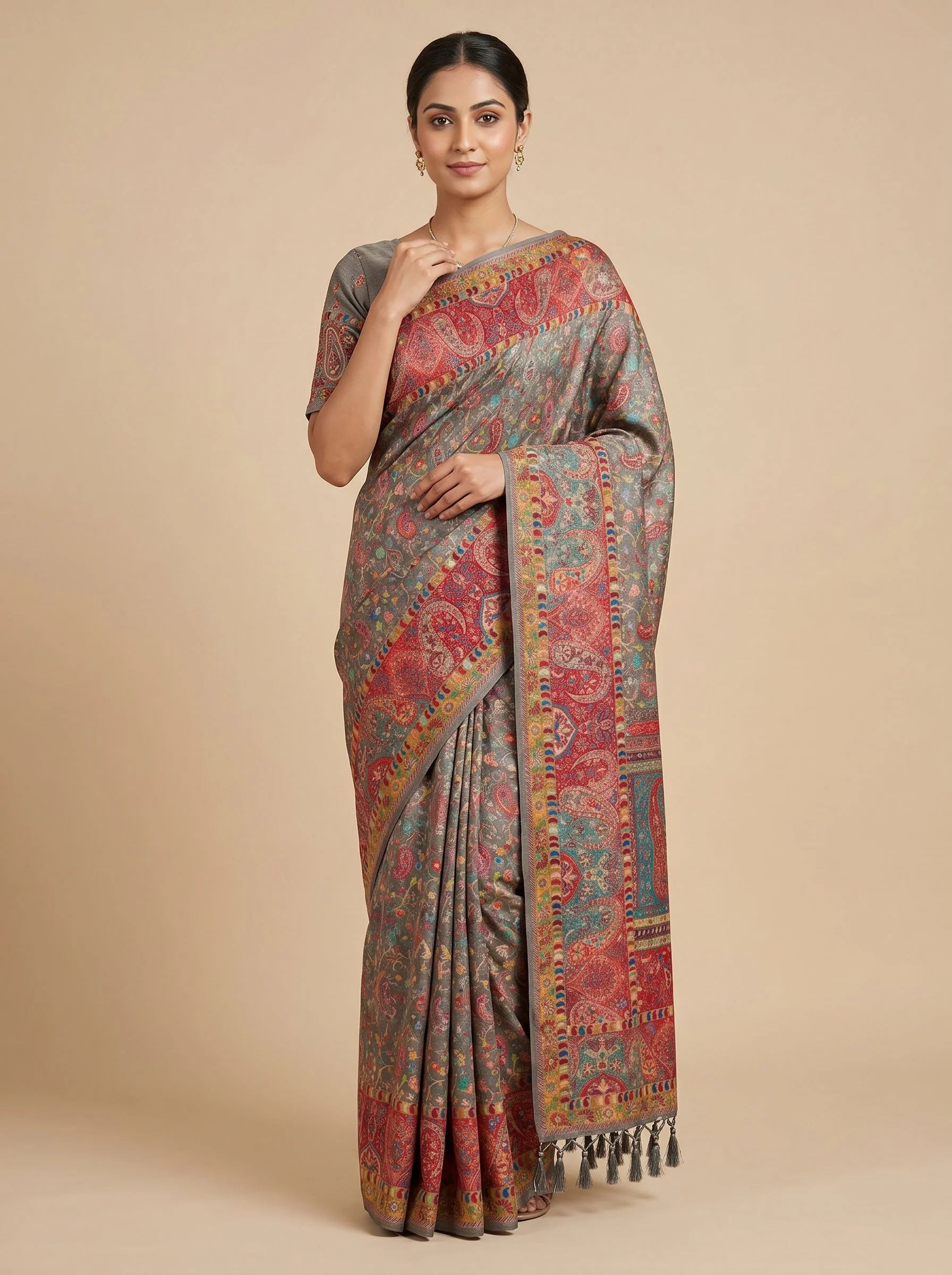 Grey Steel Mist Embroidered Saree