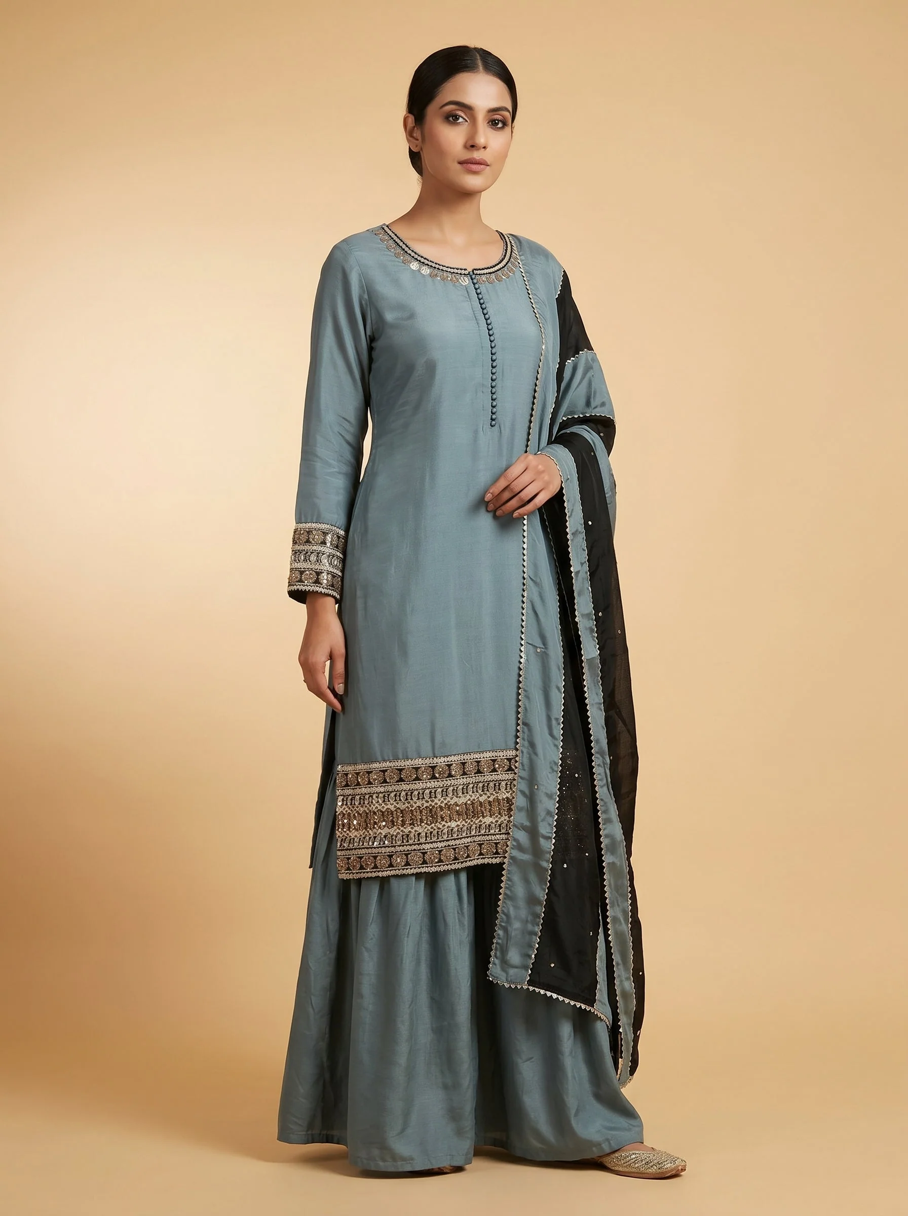 Grey Steel Sharara Set