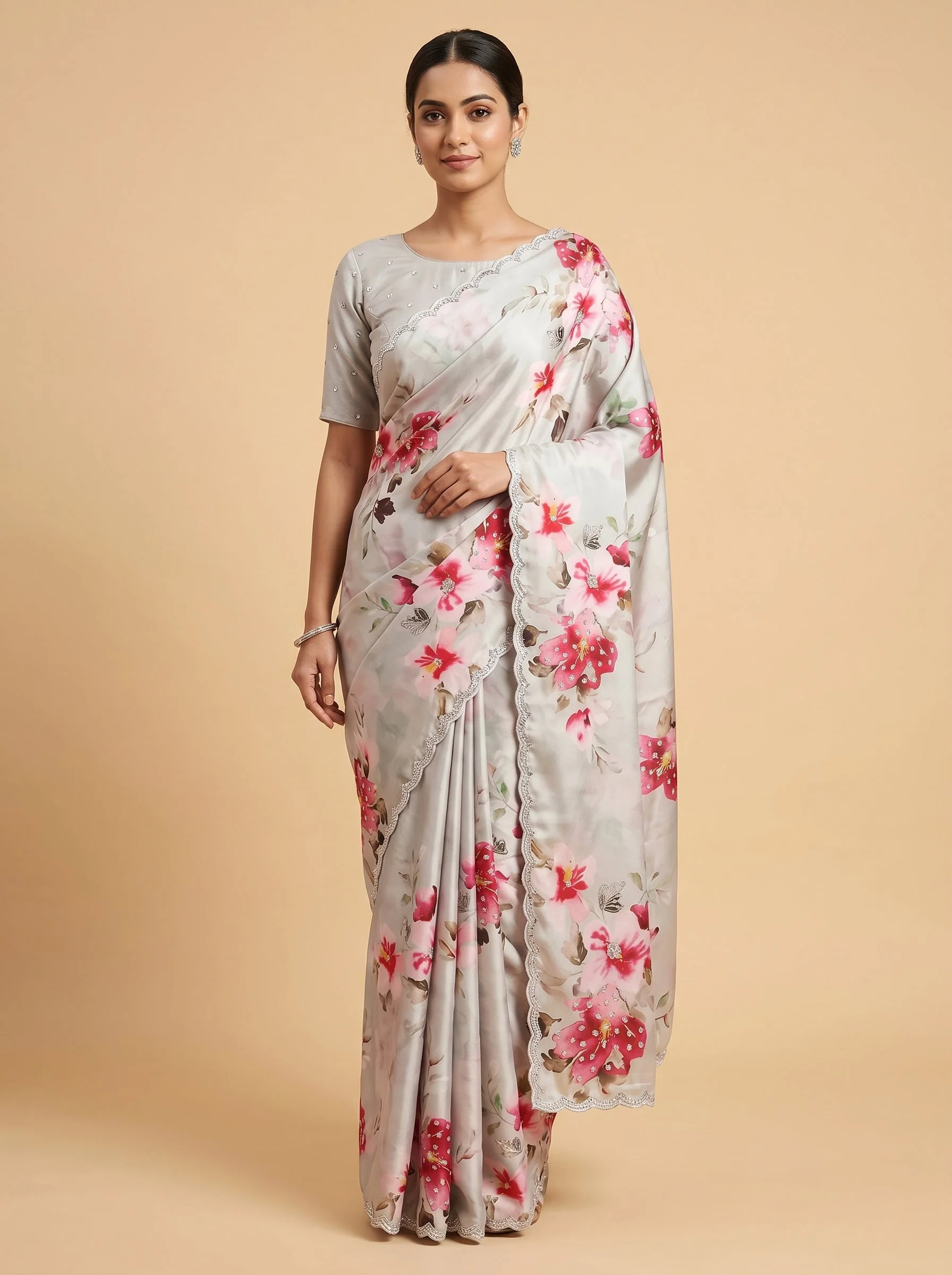 Grey Subtle Embroidered Saree