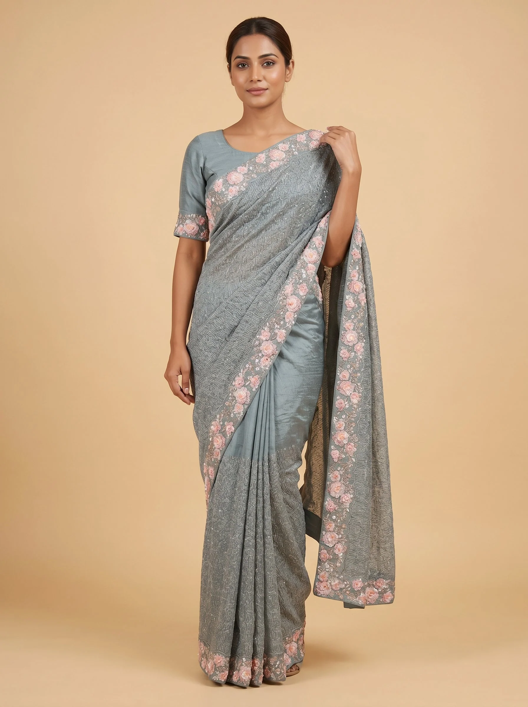 Grey Urban Sheen Embroidered Saree