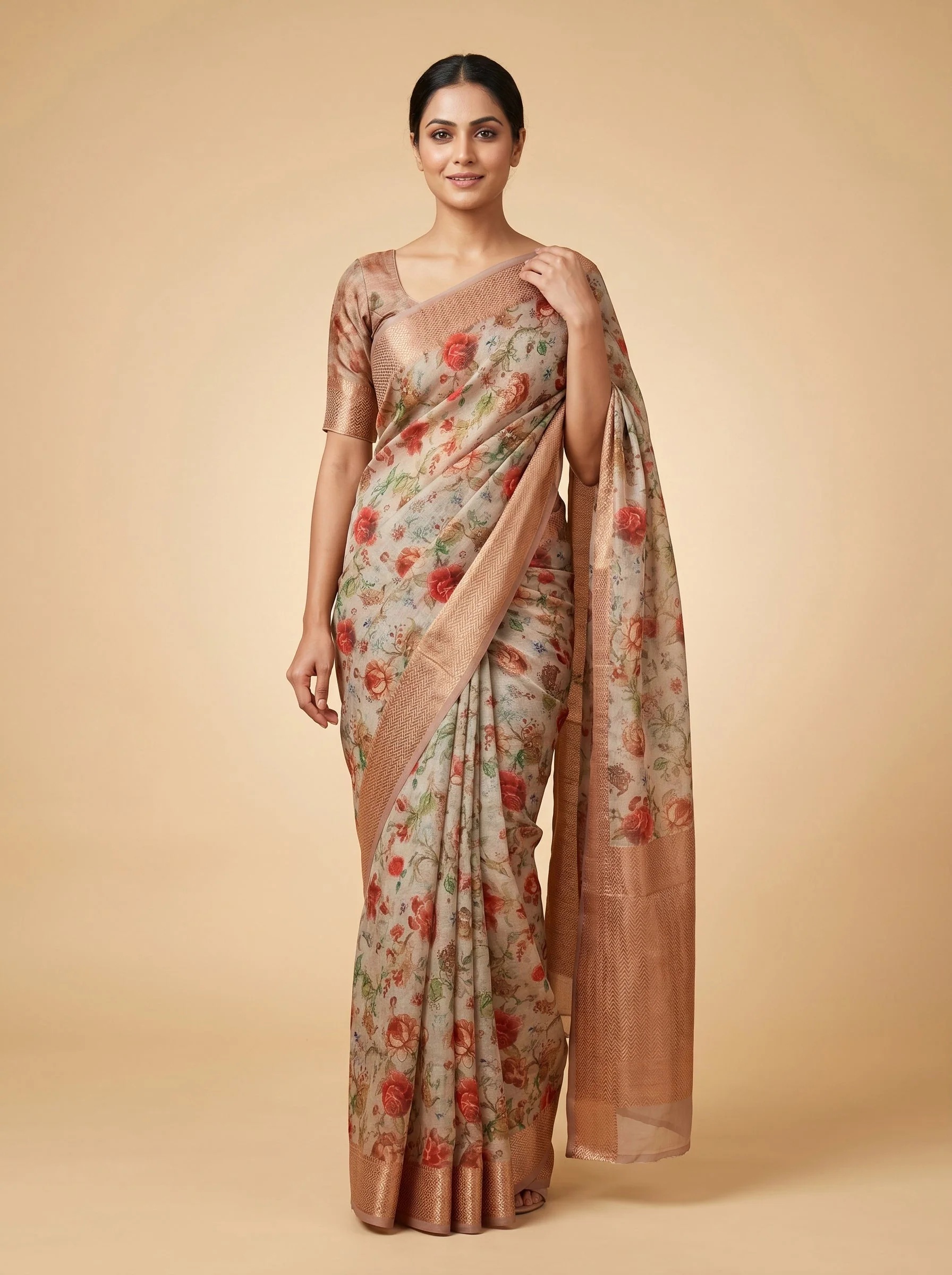 Grey Woven Floral Jaal Saree