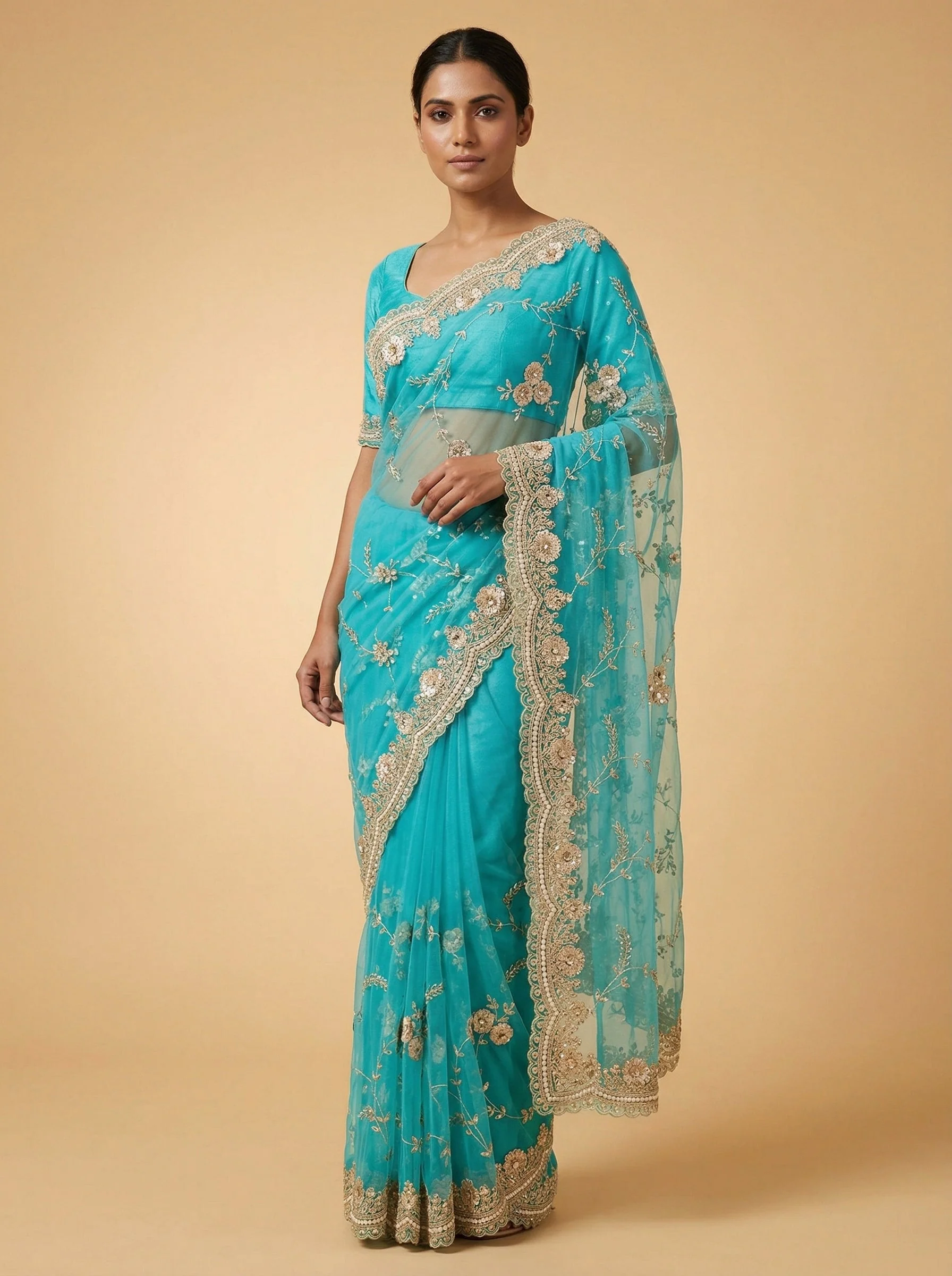 Grove Green Embroidered Saree
