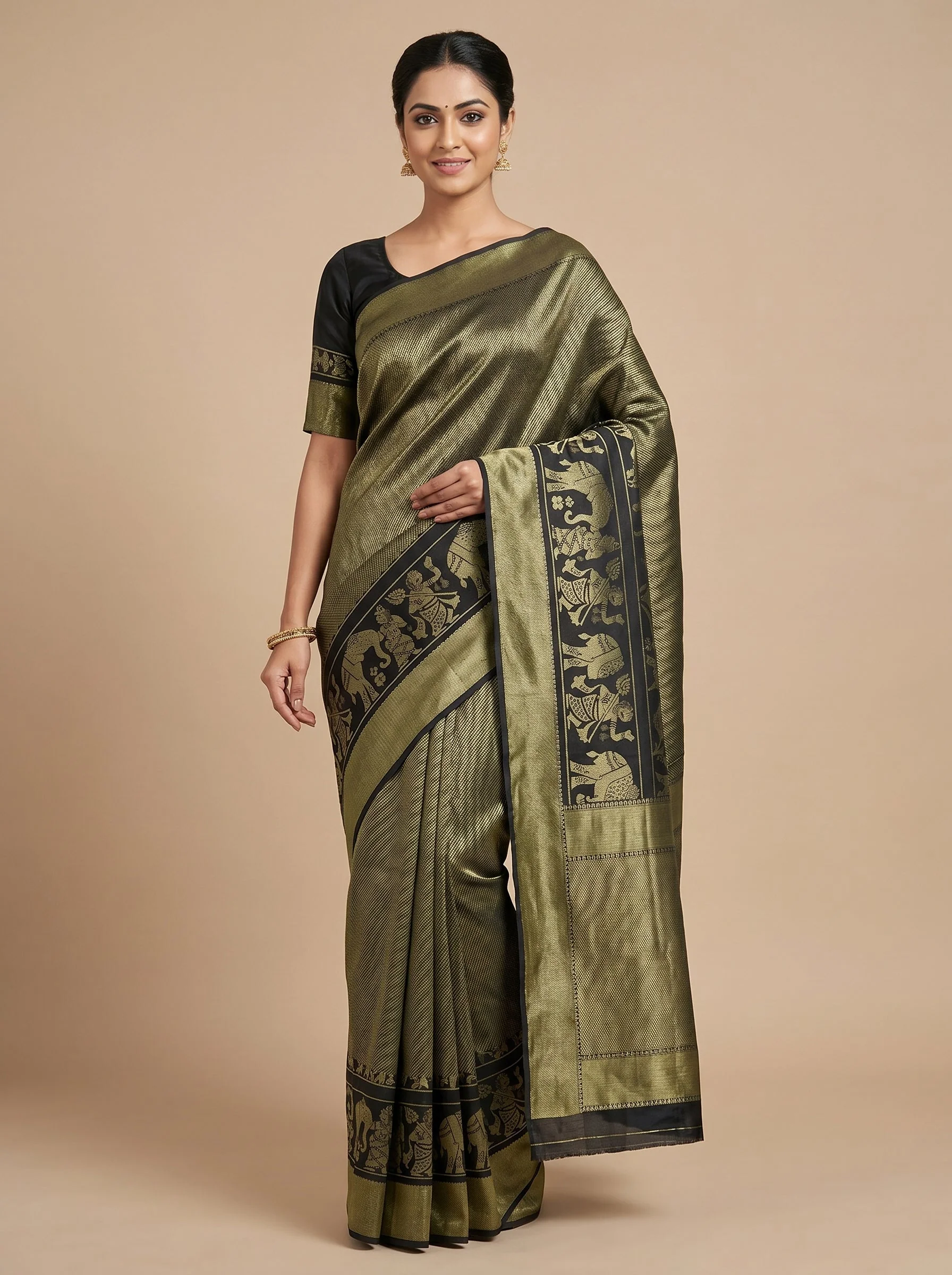 Heritage Print Black Handloom Saree