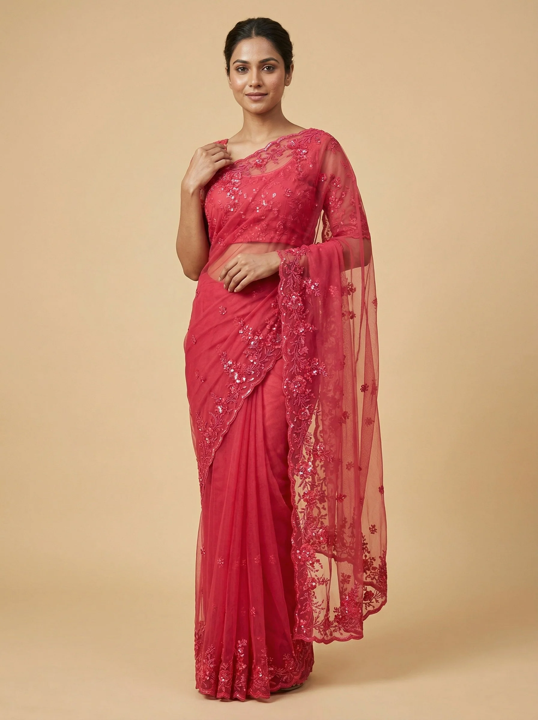 Hibiscus Rani Pink Embroidered Saree