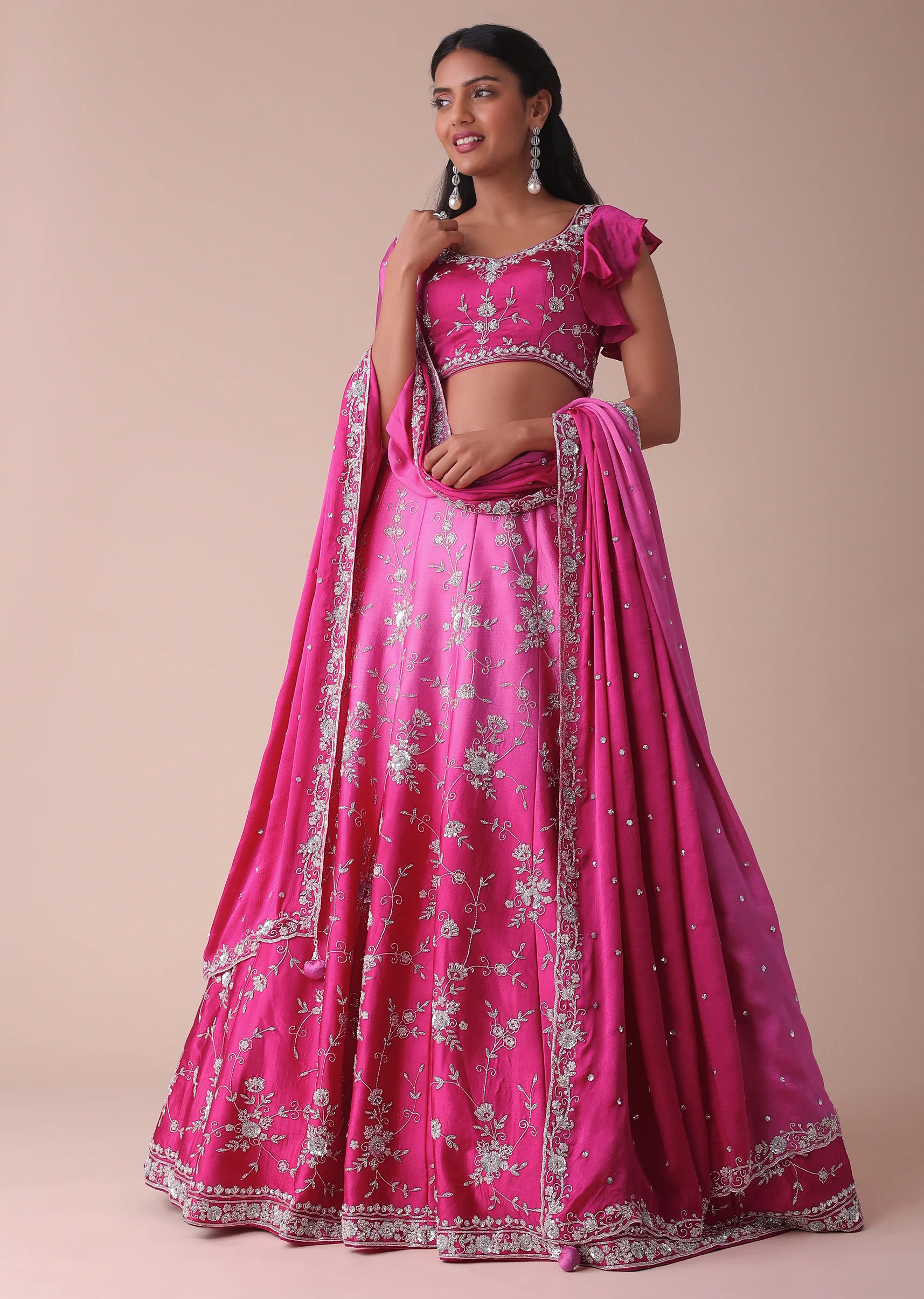 Hot Pink Ombre Lehenga With Handwork Embroidery - Image 2
