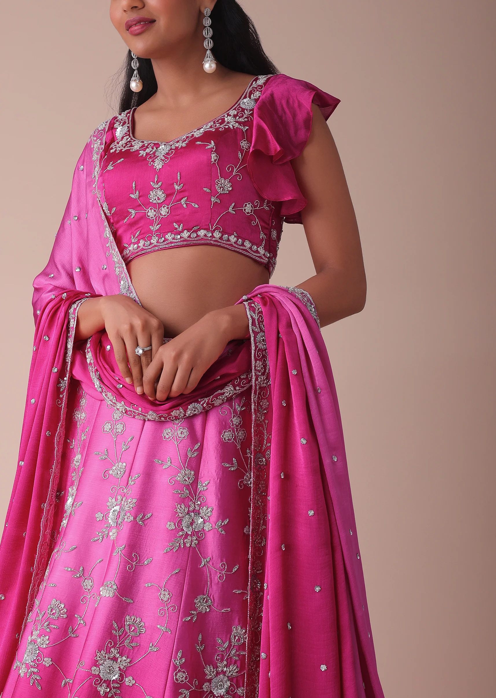 Hot Pink Ombre Lehenga With Handwork Embroidery - Image 4
