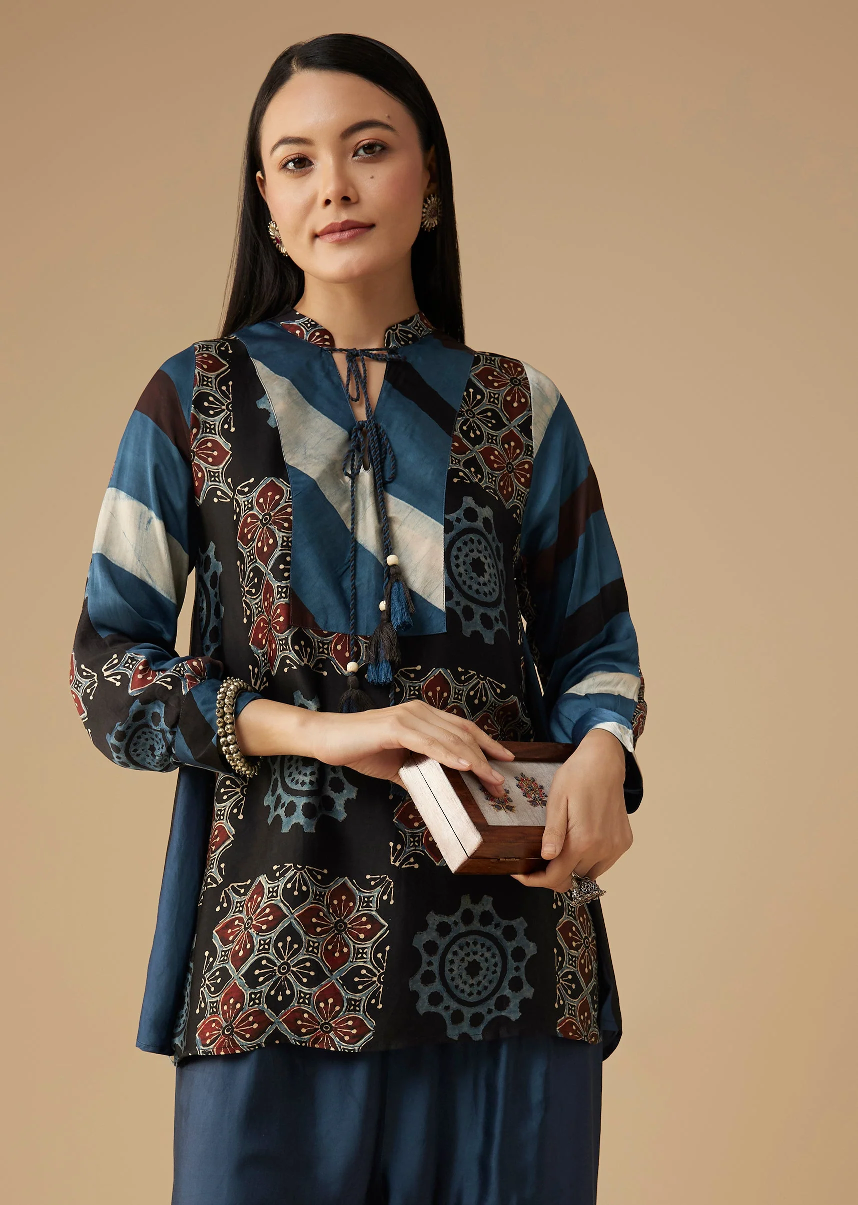 Indigo Ajrakh Tunic and Pant Set - Image 4