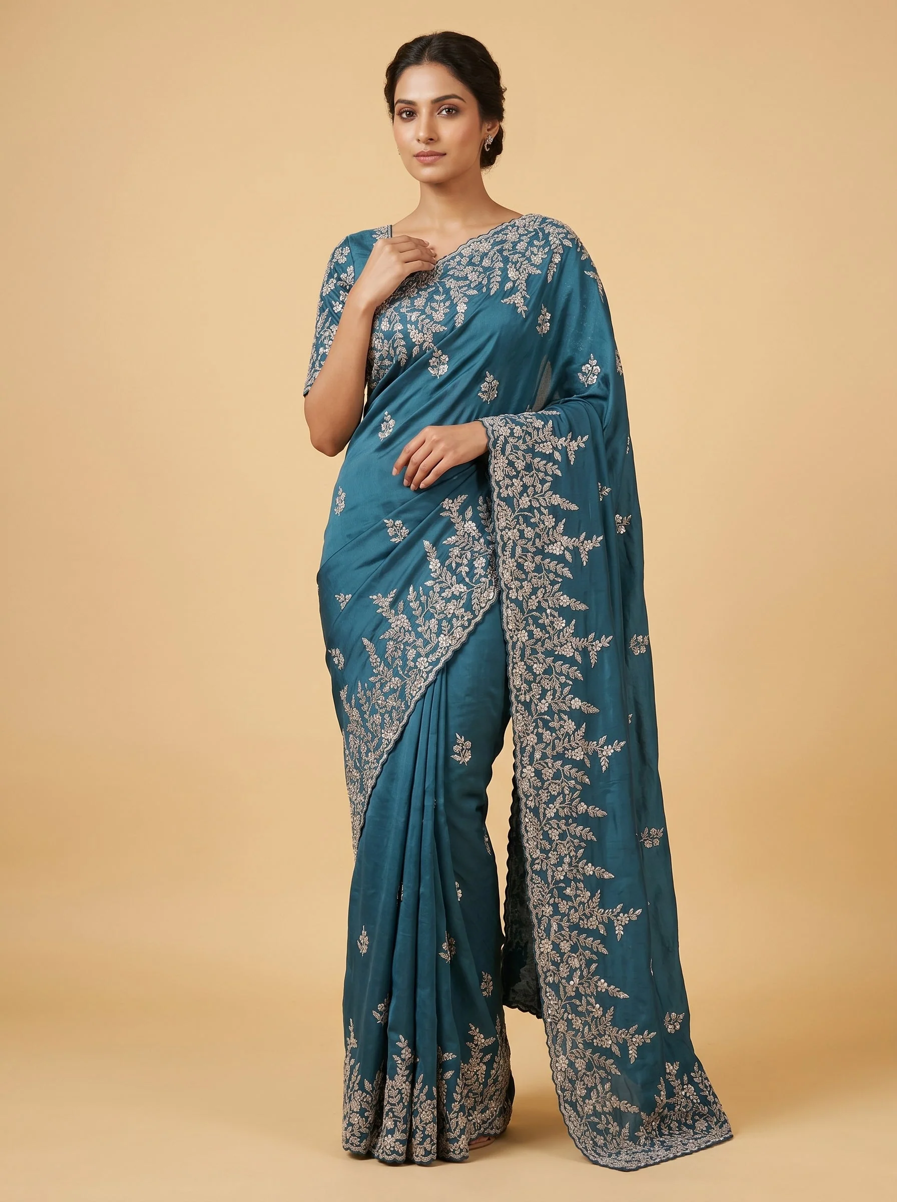 Indigo Blue Ink Depth Embroidered Saree