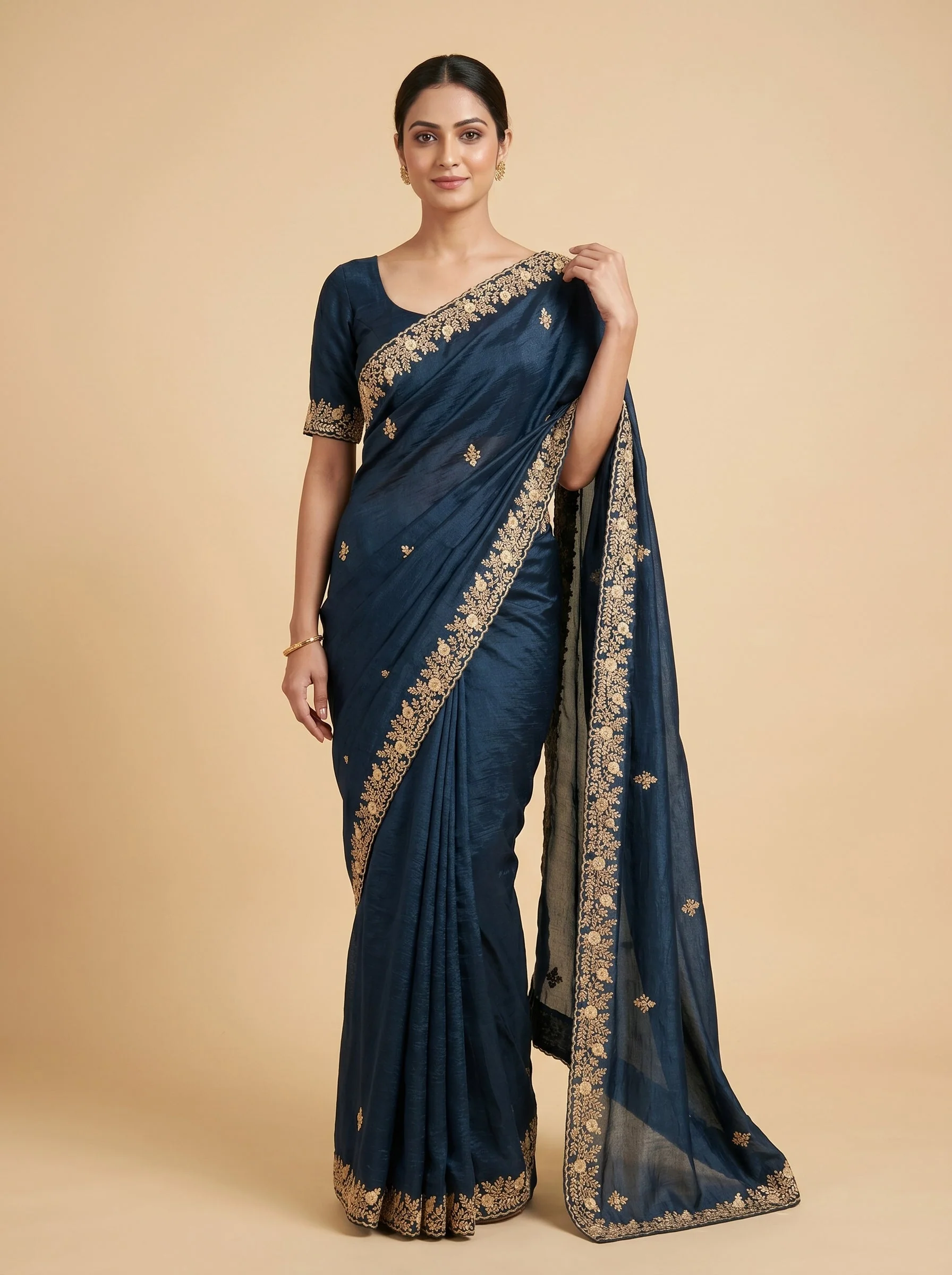Indigo Blue Midnight Ink Embroidered Saree