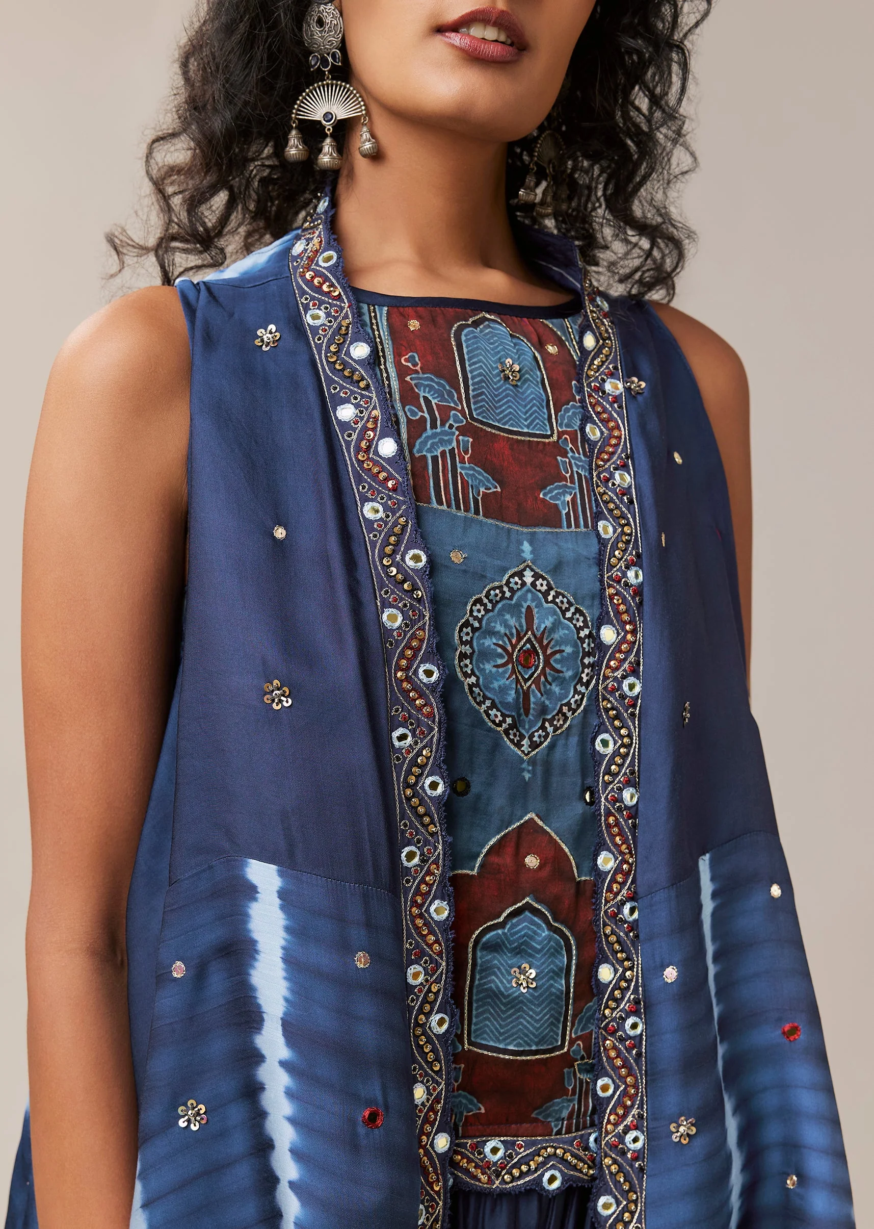 Indigo Hand Dyed Leheriya Jacket and Cowl Pant Set - Image 2