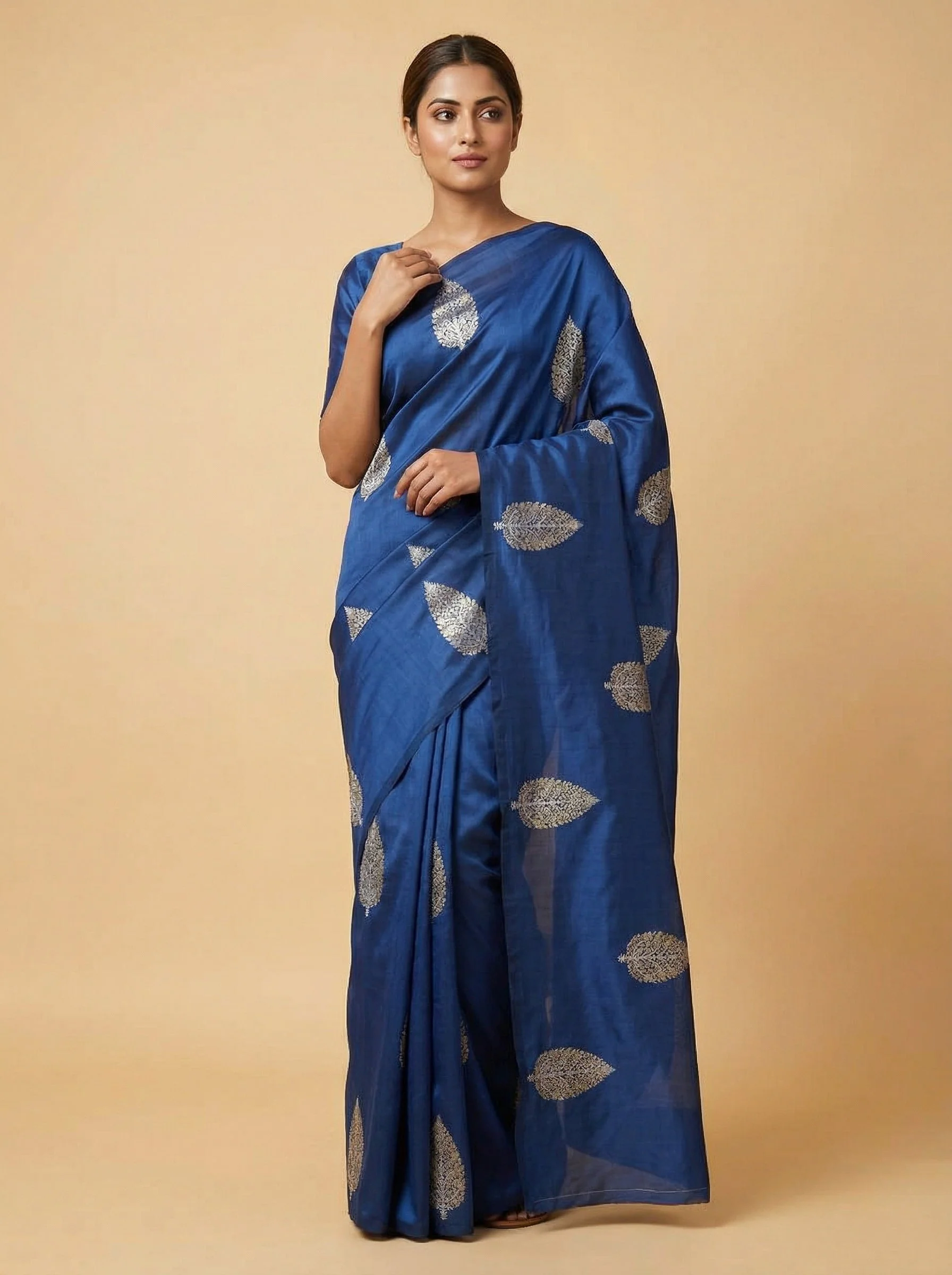 Ink Navy Blue Handloom Saree
