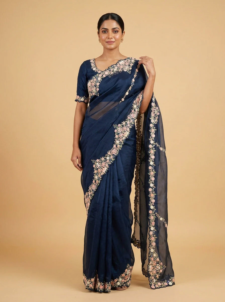 Iridescent Peacock Blue Regal Glow Saree