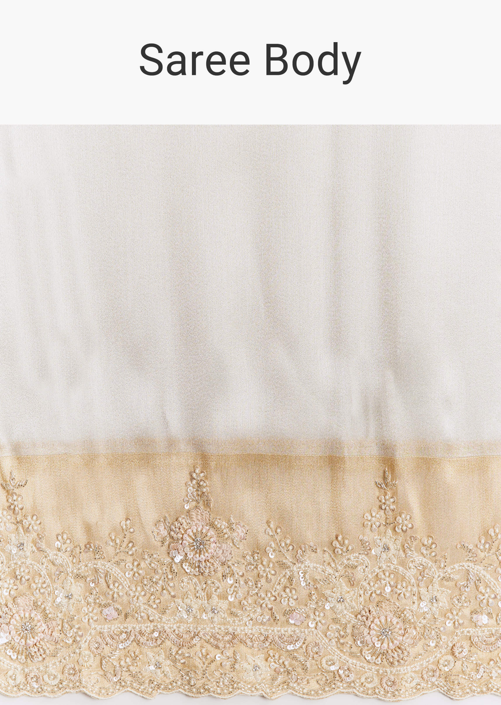 Ivory And Golden Kora Silk Saree With Heavy Zardosi Work - Image 9