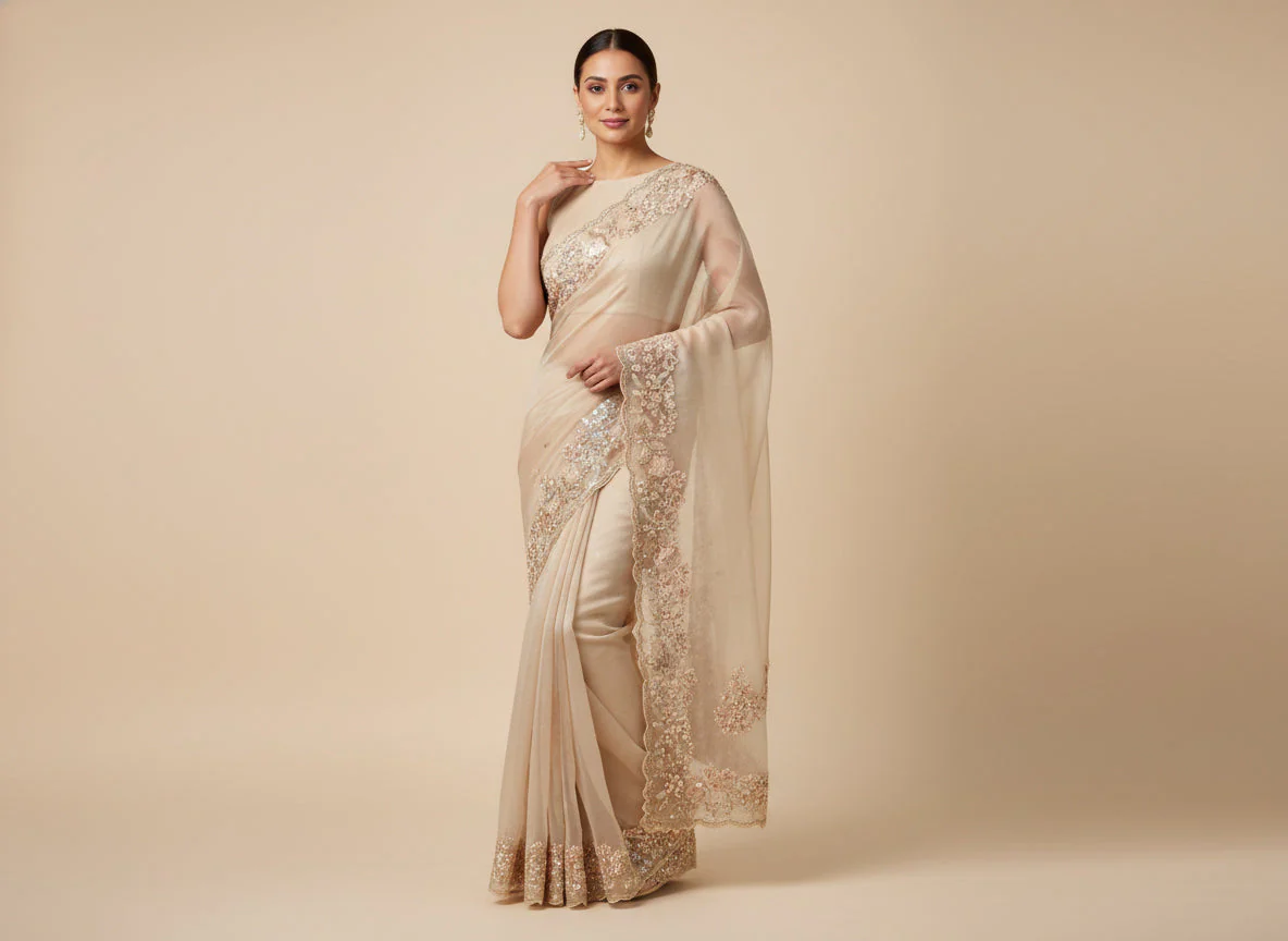 Ivory Classic Embroidered Saree