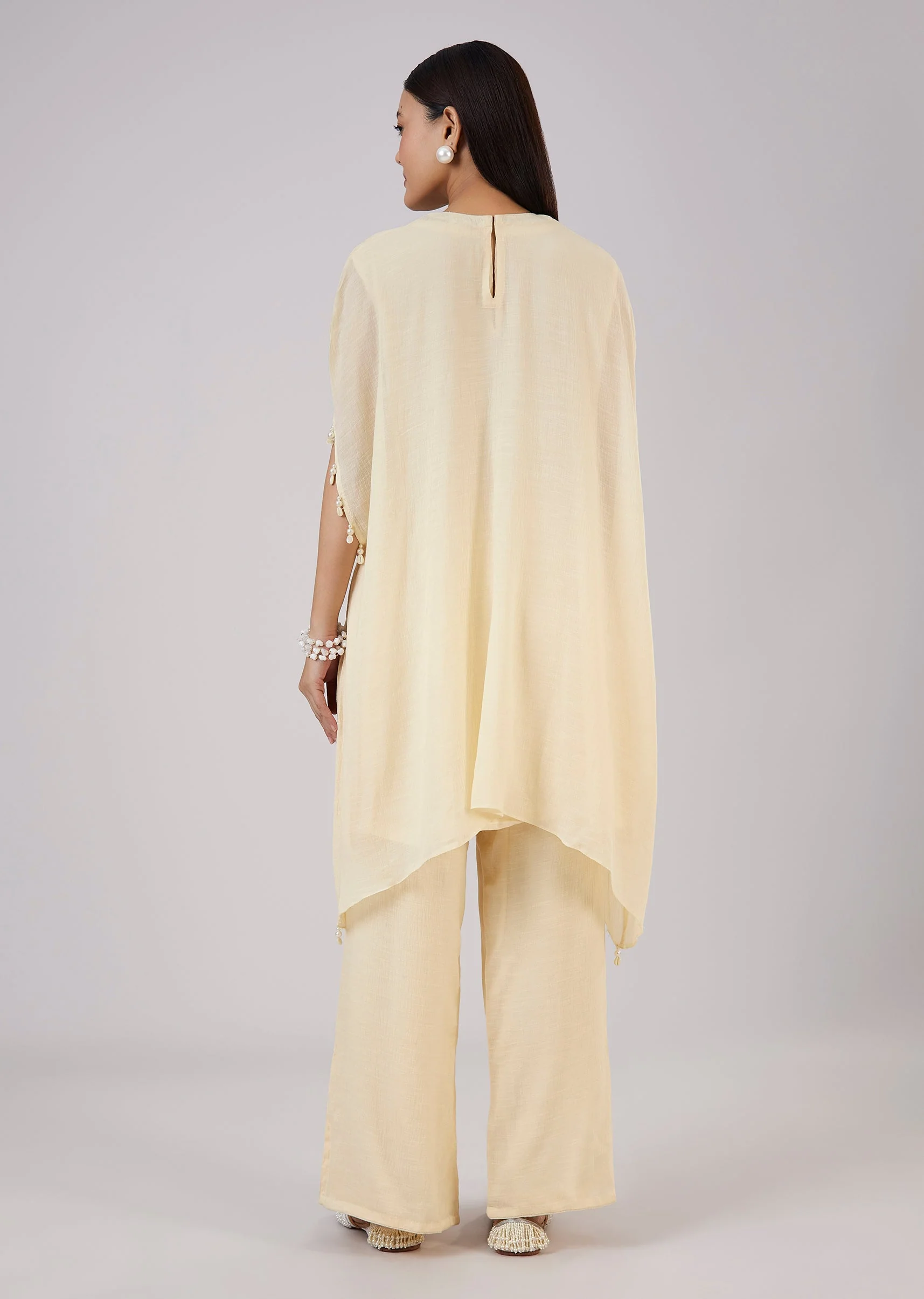 Ivory Cotton Indo Western Coord Set With Resham Work - Image 5