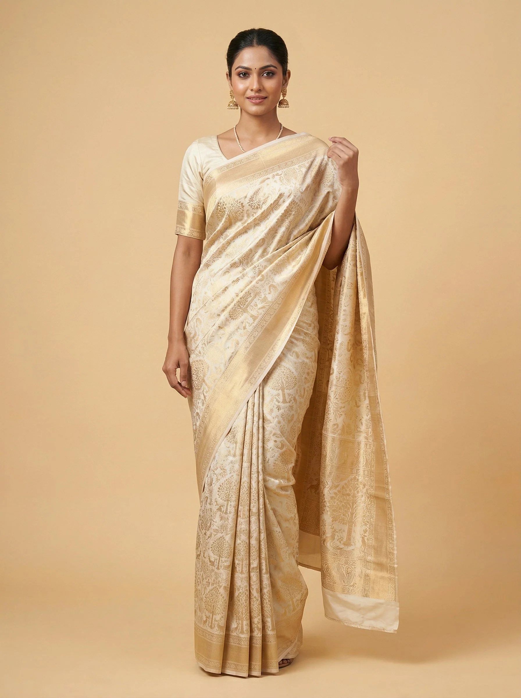 Ivory Cream Handloom Saree
