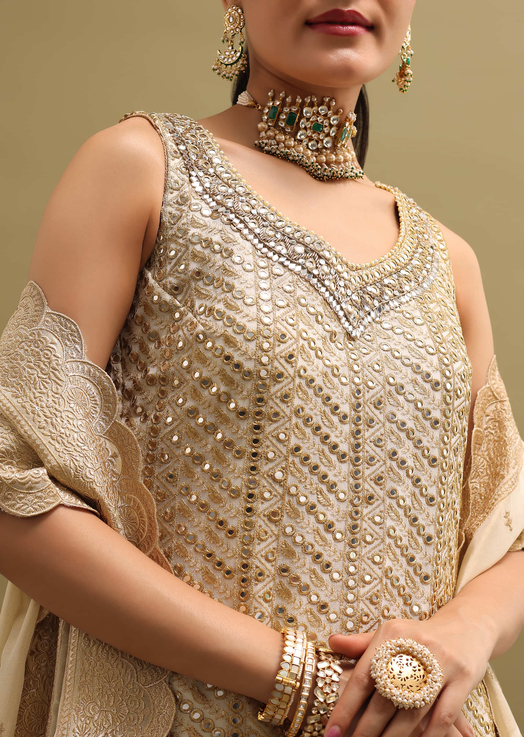 Ivory Embroidered Georgette Kurta Sharara Set - Image 2
