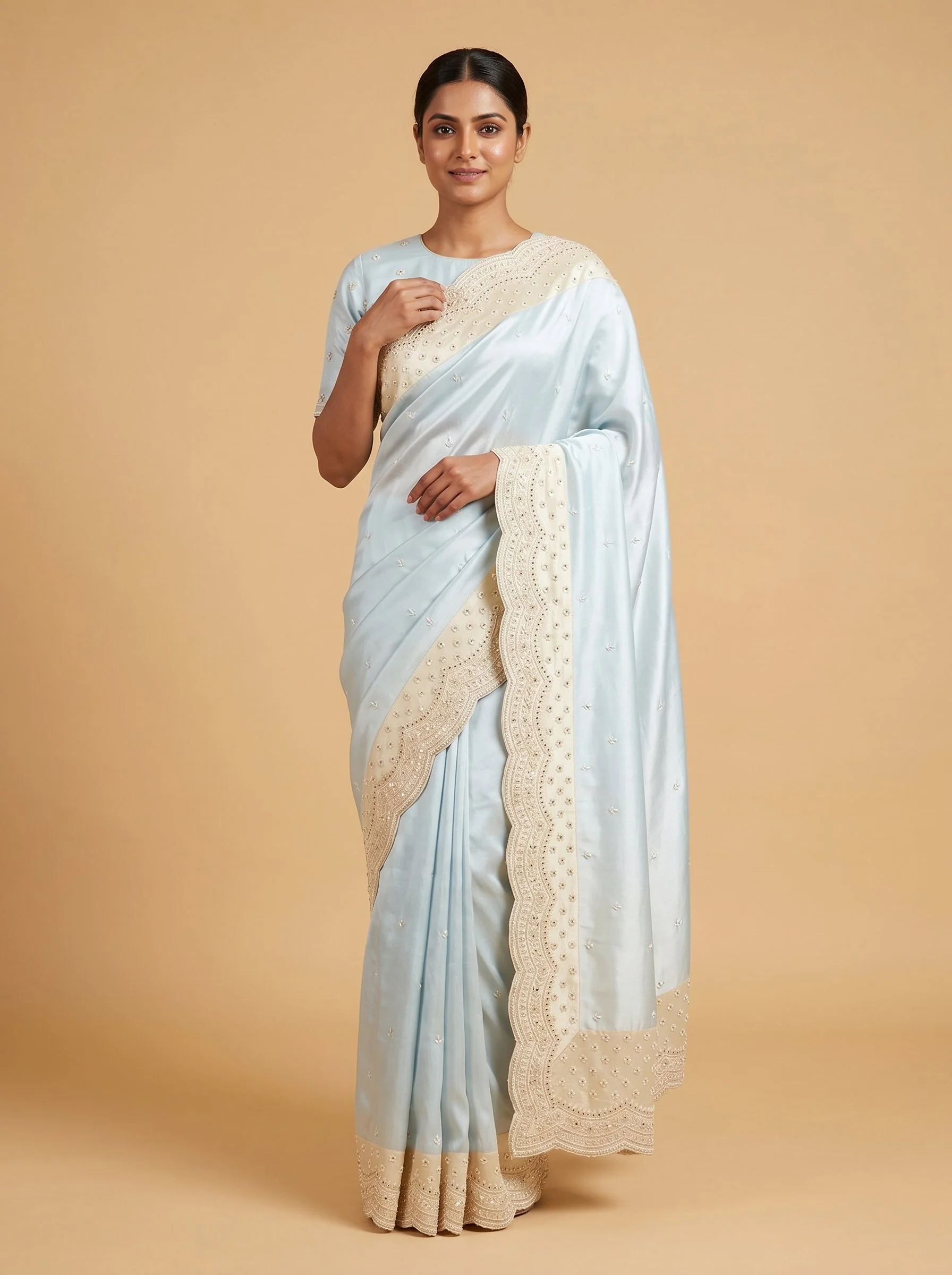 Ivory embroidered saree with fine work
