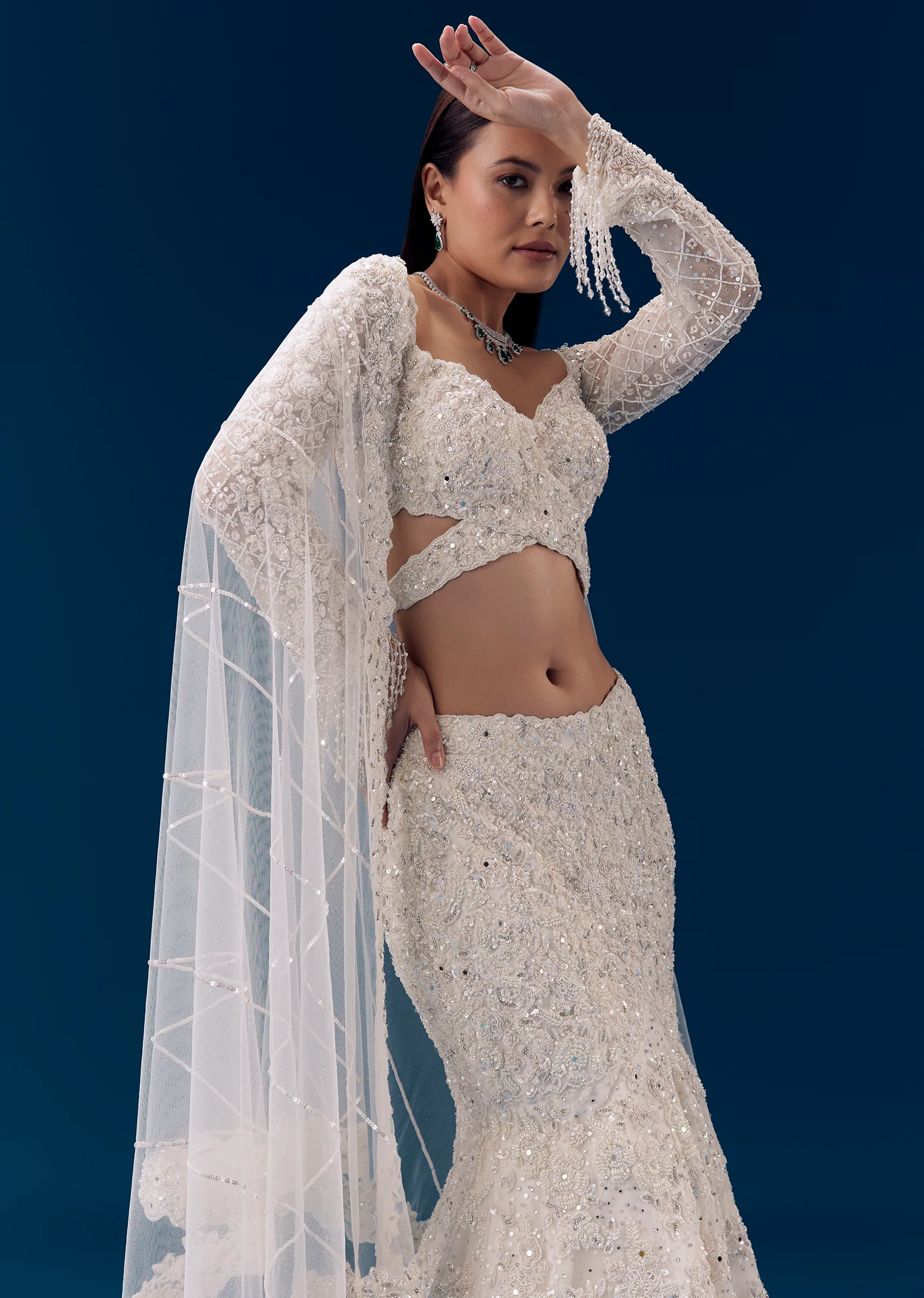 Ivory Fishcut Embroidered Bridal Lehenga Set - Image 5
