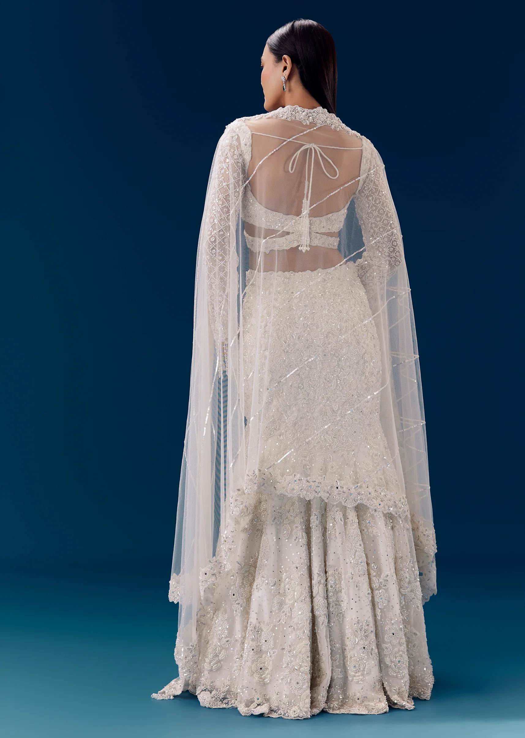 Ivory Fishcut Embroidered Bridal Lehenga Set - Image 6