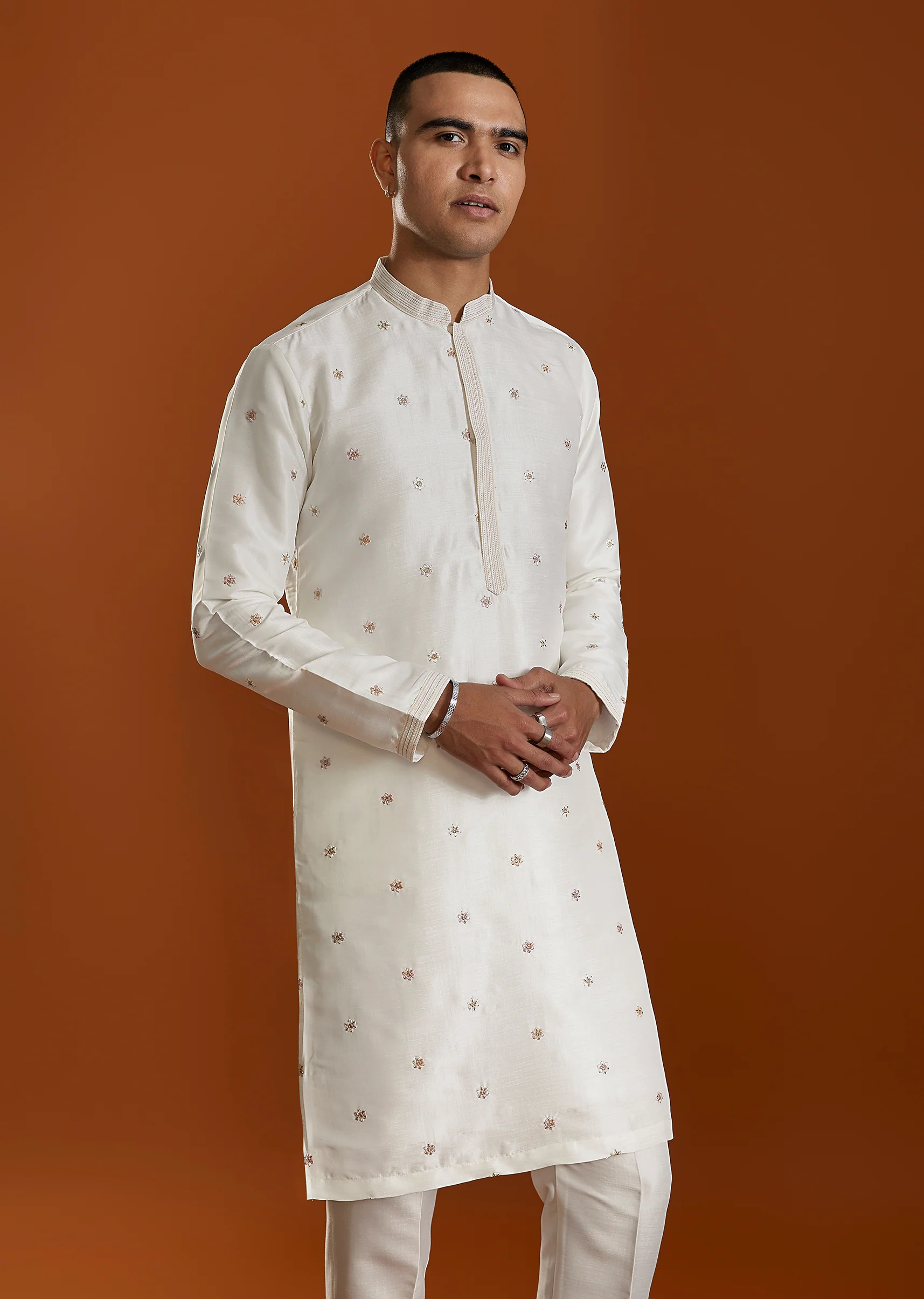 Ivory Glam Pair – Chinon Suit For Her And Jacket Kurta Set For Him - Image 6